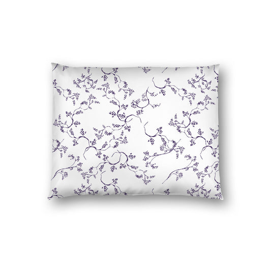 Off-white Cotton Sateen Pillow Sham, Purple Hand-painted Vine Print, White Reverse Side, Standard - 20 x 26 inches