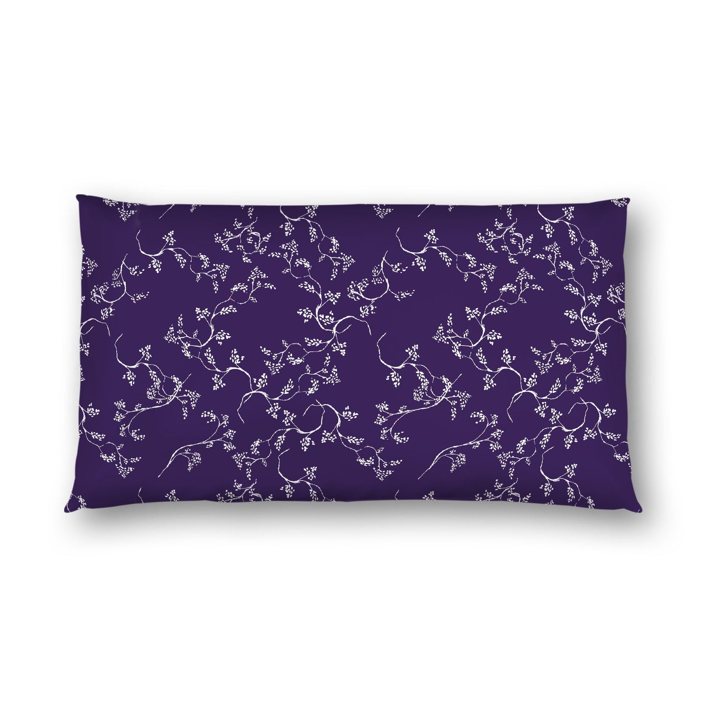 Purple Cotton Sateen Pillow Sham, Off-white Vine Print on Front, White Reverse Side, King - 20 x 36 inches