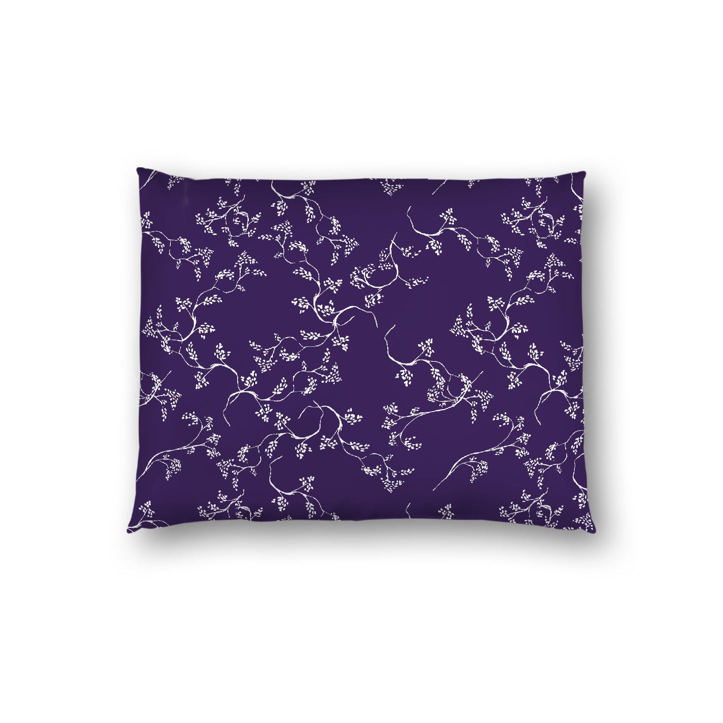 Purple Cotton Sateen Pillow Sham, Off-white Vine Print on Front, White Reverse Side, Standard - 20 x 26 inches