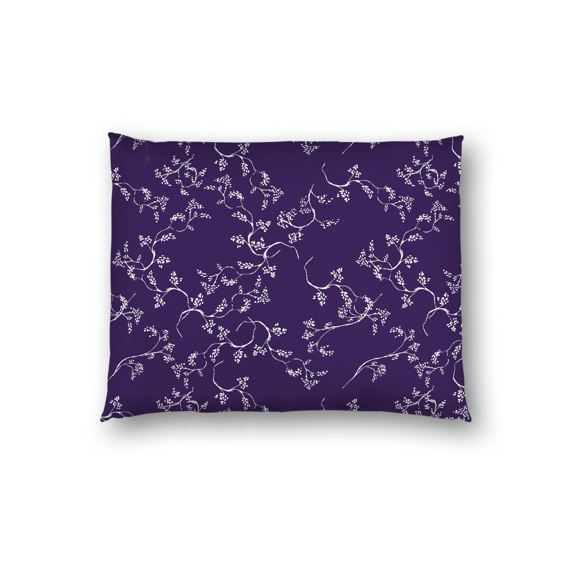 Purple Cotton Sateen Pillow Sham, Off-white Vine Print on Front, White Reverse Side, Standard - 20 x 26 inches