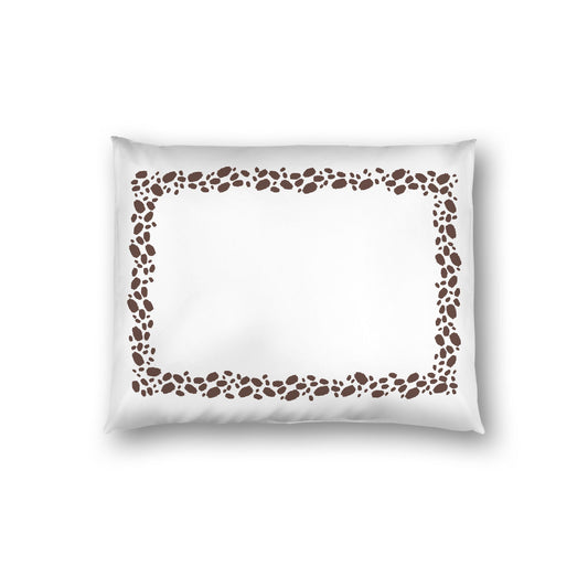 Off-white Cotton Sateen Pillow Sham, Brown Hand-painted Dab Motif Print, Classic Border, White Reverse Side, Standard - 20 x 26 inches