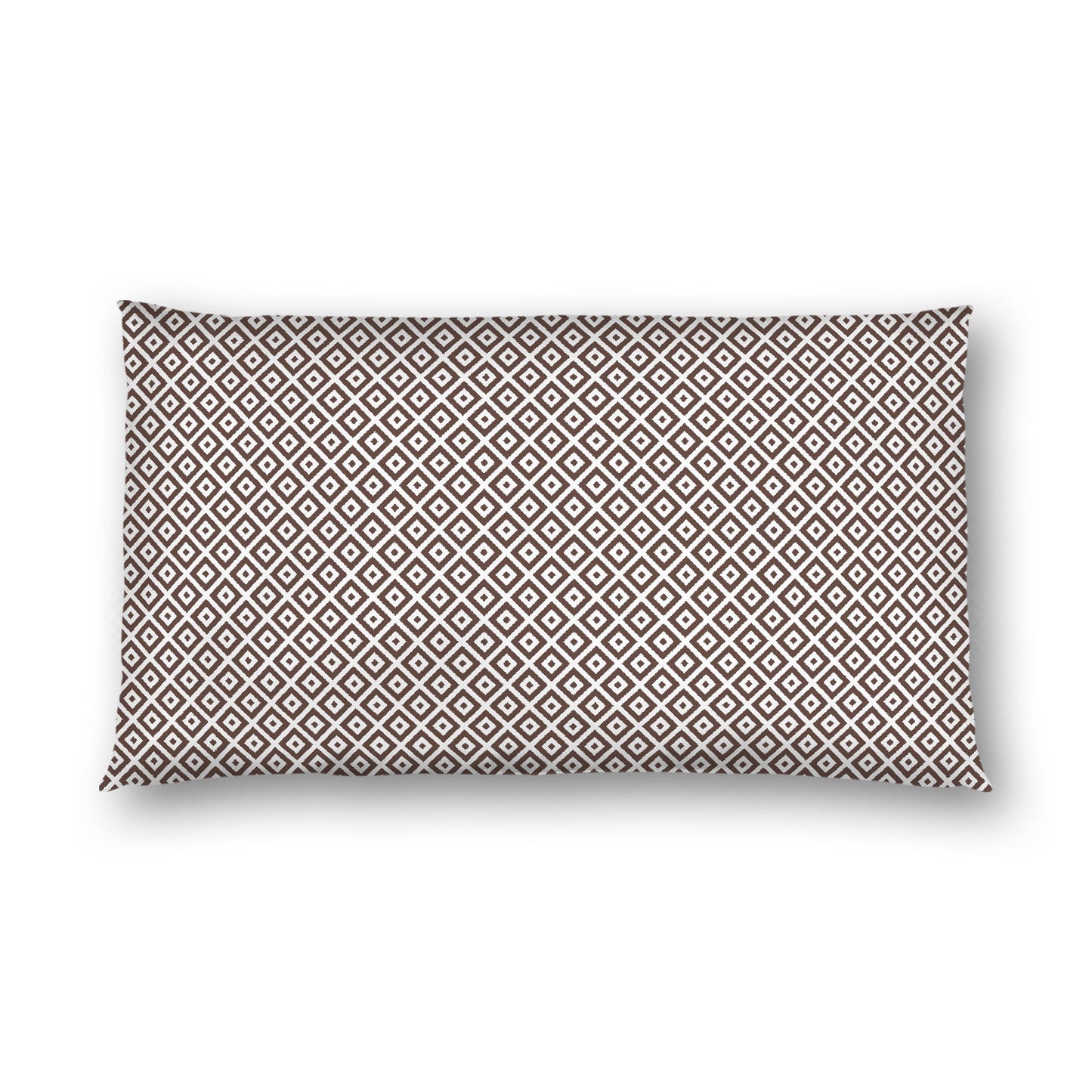 Off-white Cotton Sateen Pillow Sham, Brown Repeating Square Motif Print, Off-white Revese Side, King - 20 x 36 inches