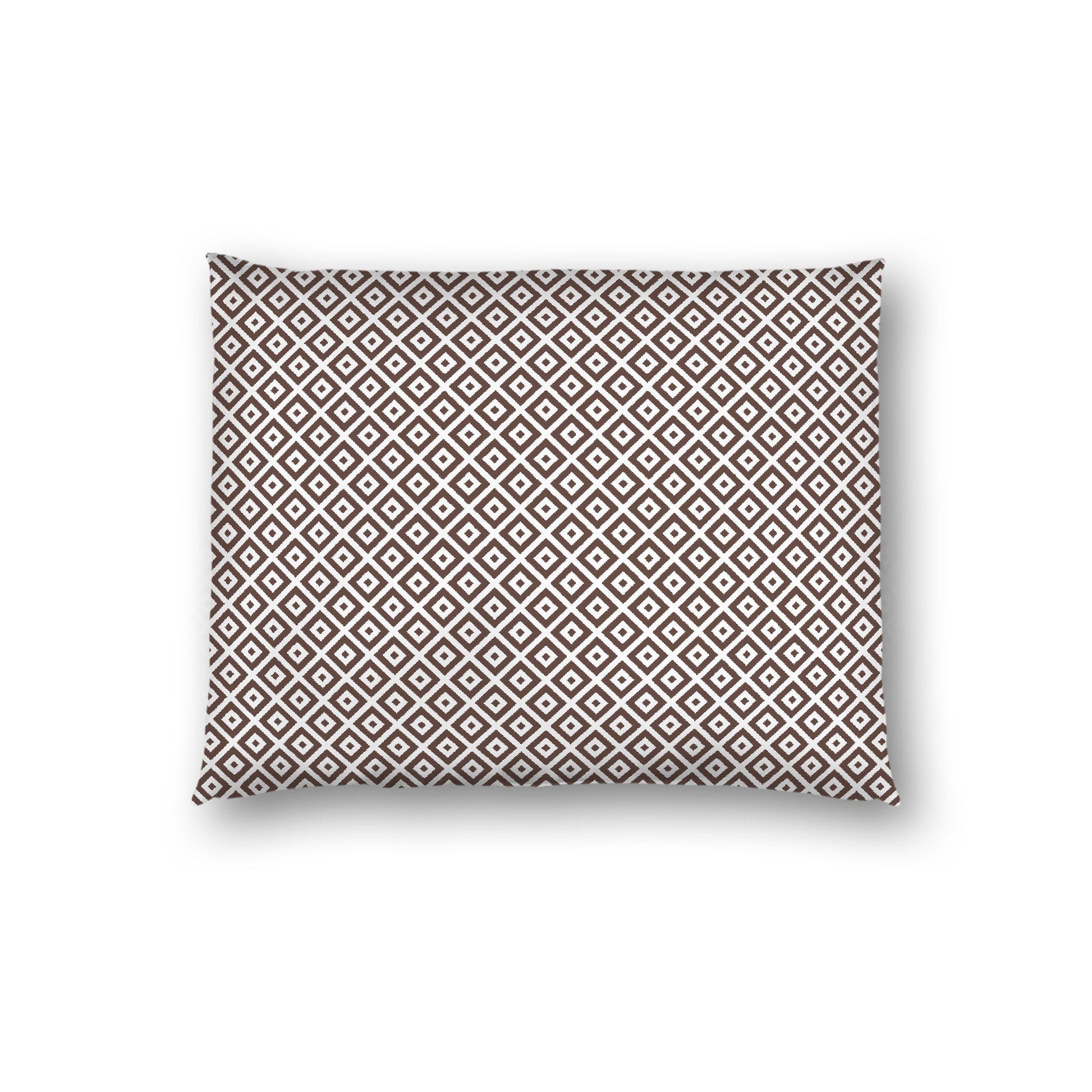 Off-white Cotton Sateen Pillow Sham, Brown Repeating Square Motif Print, Off-white Revese Side, Standard - 20 x 26 inches