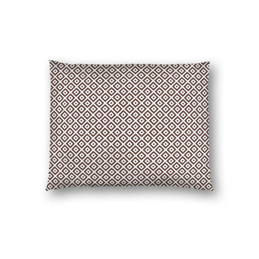 Off-white Cotton Sateen Pillow Sham, Brown Repeating Square Motif Print, Off-white Revese Side, Standard - 20 x 26 inches
