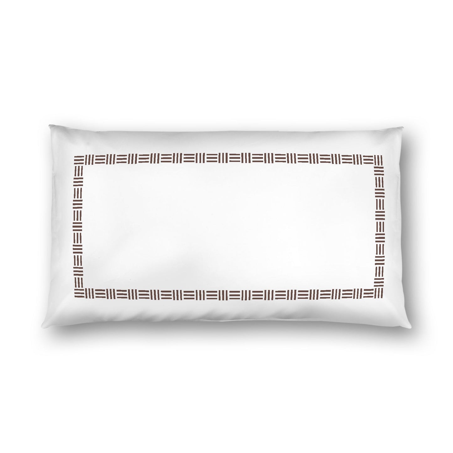 Off-white Cotton Sateen Pillow Sham, Brown Single Weave Motif Print, Classic Border, White Reverse Side, King - 20 x 36 inches