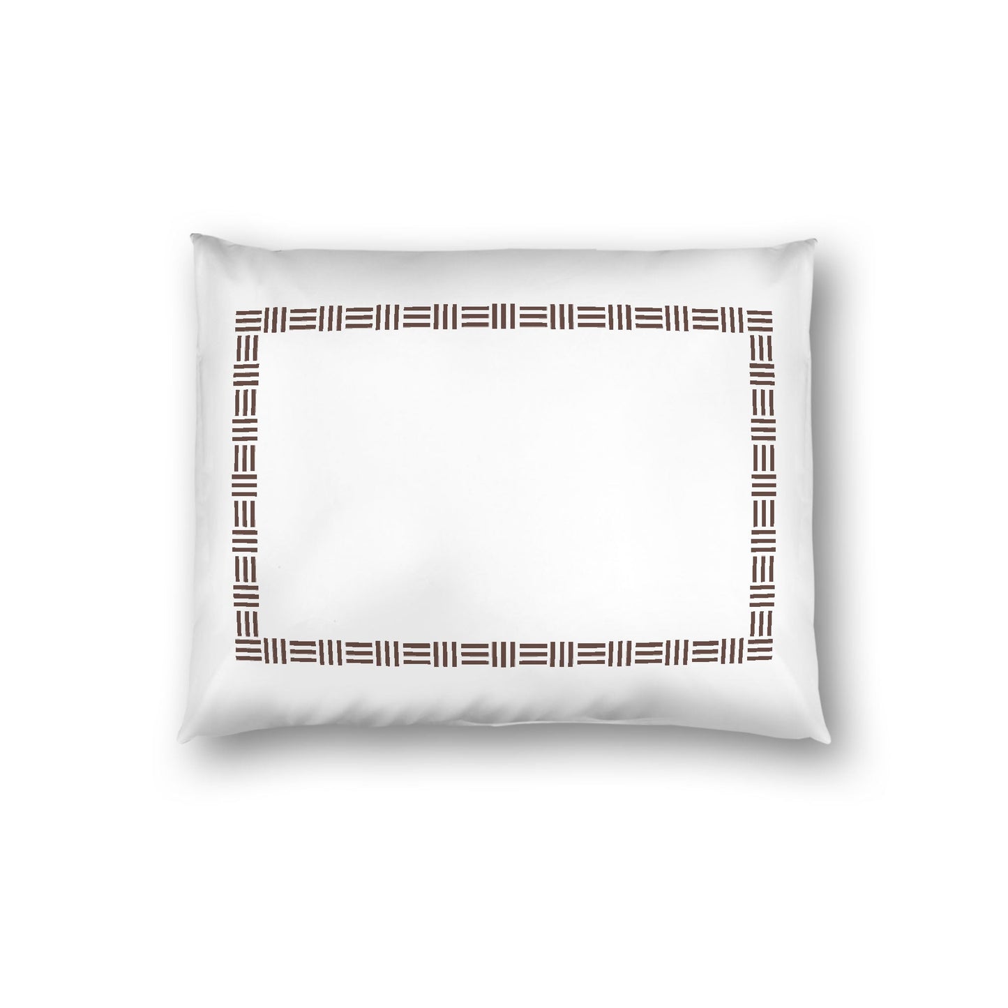 Off-white Cotton Sateen Pillow Sham, Brown Single Weave Motif Print, Classic Border, White Reverse Side, Standard - 20 x 26 inches