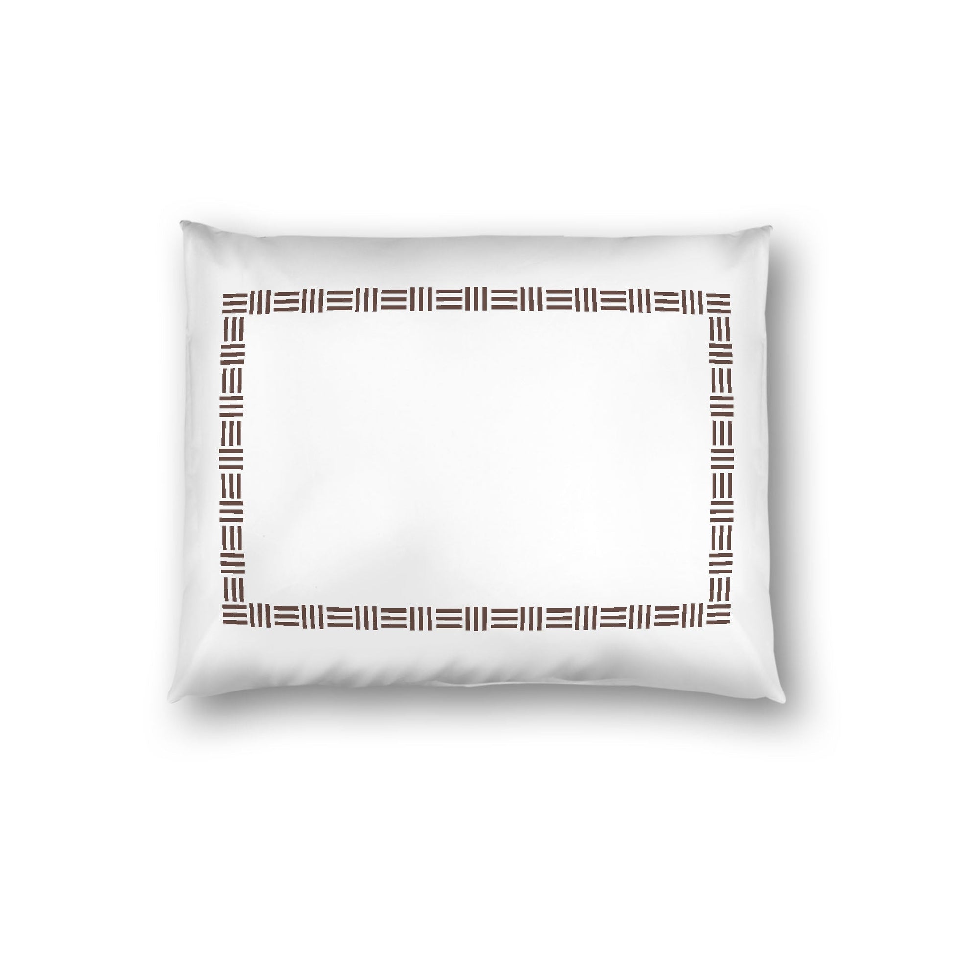 Off-white Cotton Sateen Pillow Sham, Brown Single Weave Motif Print, Classic Border, White Reverse Side, Standard - 20 x 26 inches