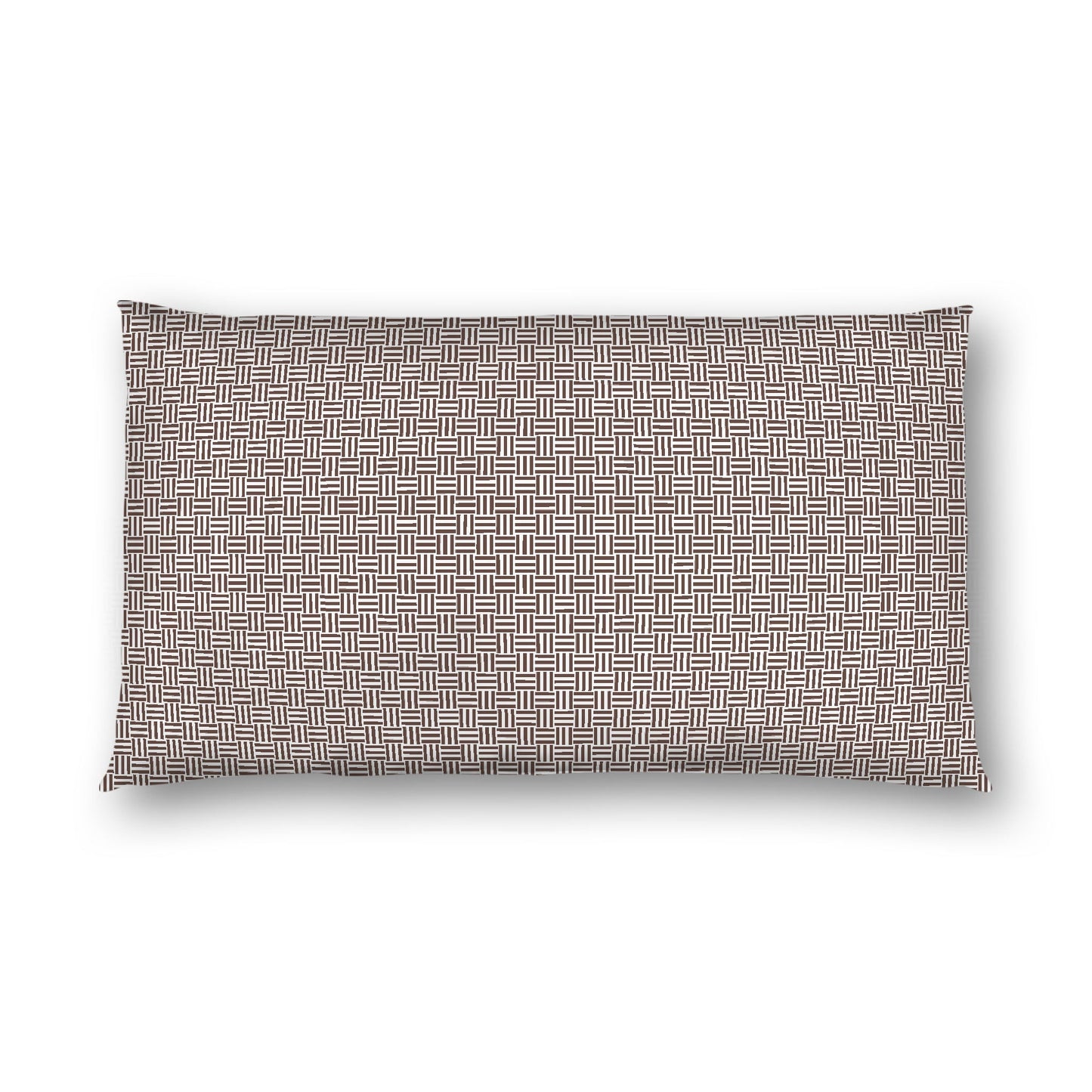 Off-white Cotton Sateen Pillow Sham, Brown Double Weave Motif Print, White Reverse Side, King - 20 x 36 inches