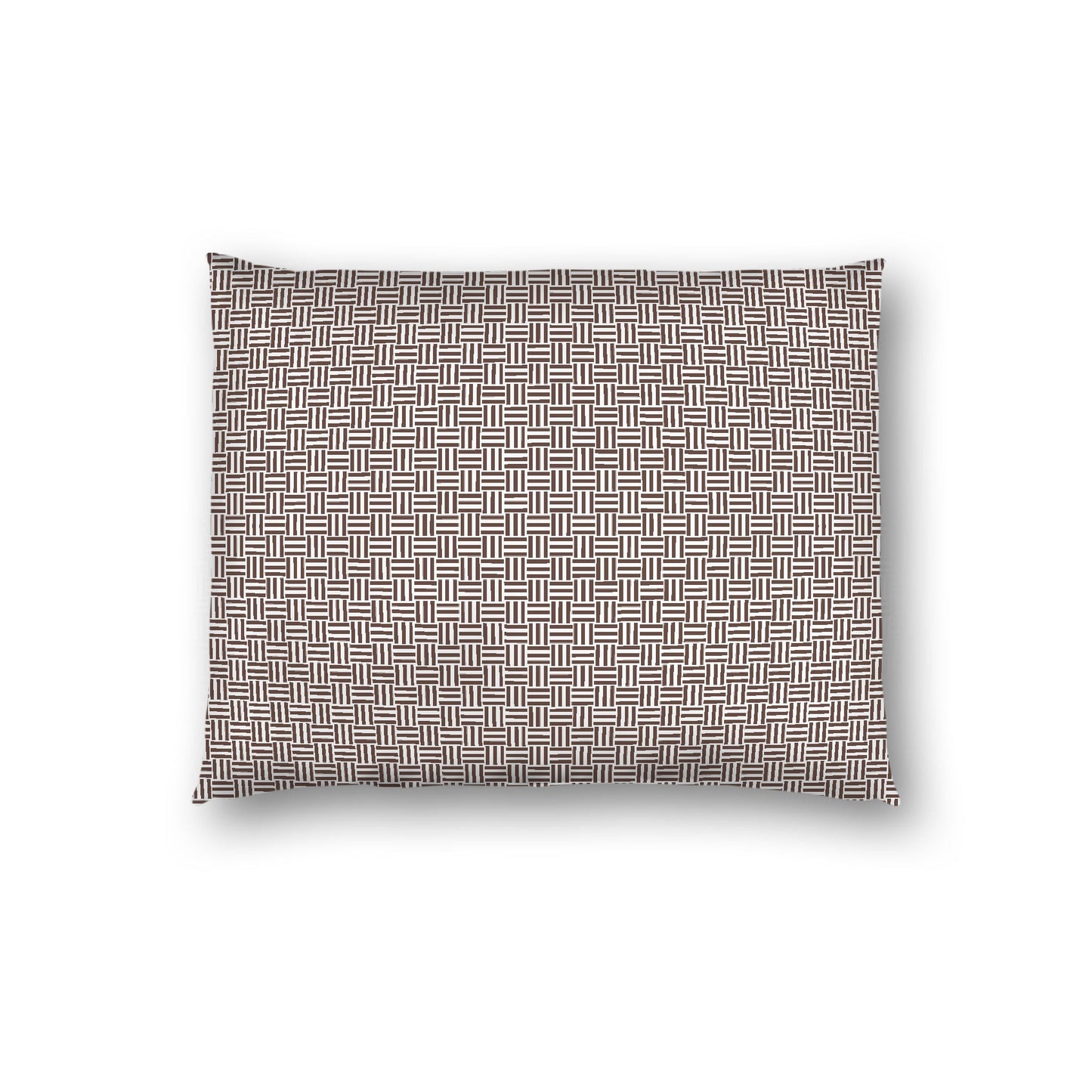 Off-white Cotton Sateen Pillow Sham, Brown Double Weave Motif Print, White Reverse Side, Standard - 20 x 26 inches
