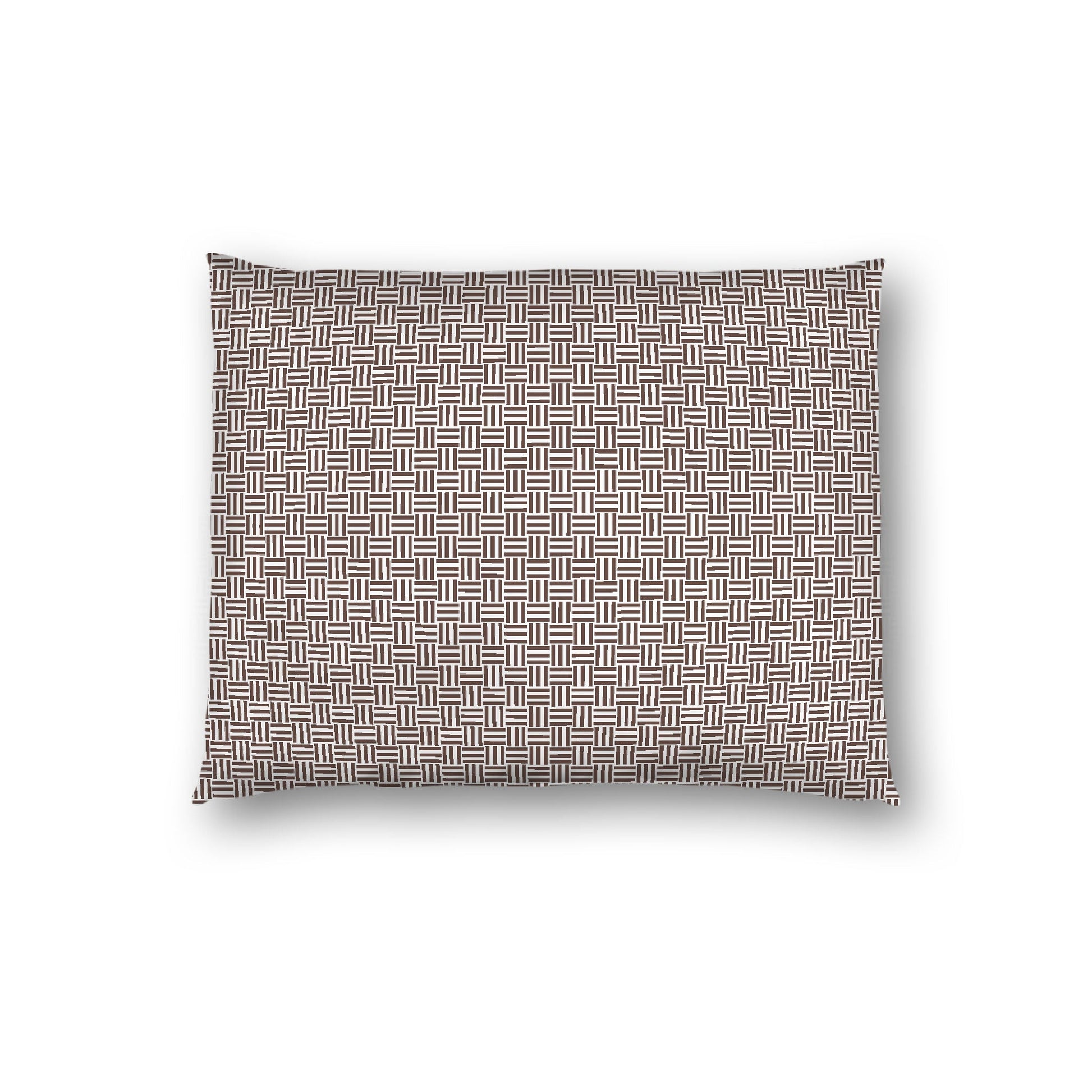 Off-white Cotton Sateen Pillow Sham, Brown Double Weave Motif Print, White Reverse Side, Standard - 20 x 26 inches