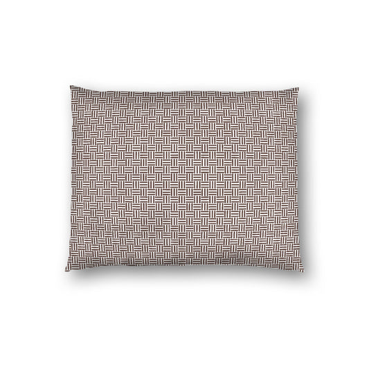 Off-white Cotton Sateen Pillow Sham, Brown Double Weave Motif Print, White Reverse Side, Standard - 20 x 26 inches