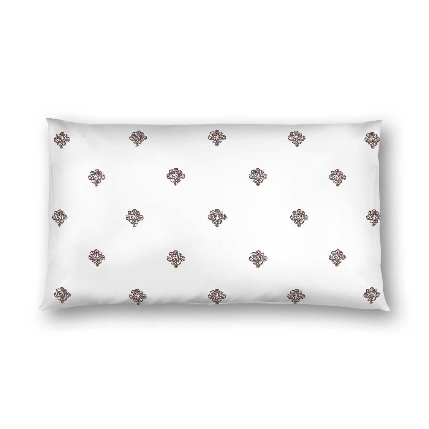 Off-white Cotton Sateen Pillow Sham, Brown Hand-painted Swizzle Motif Print, White Reverse Side, King - 20 x 36 inches