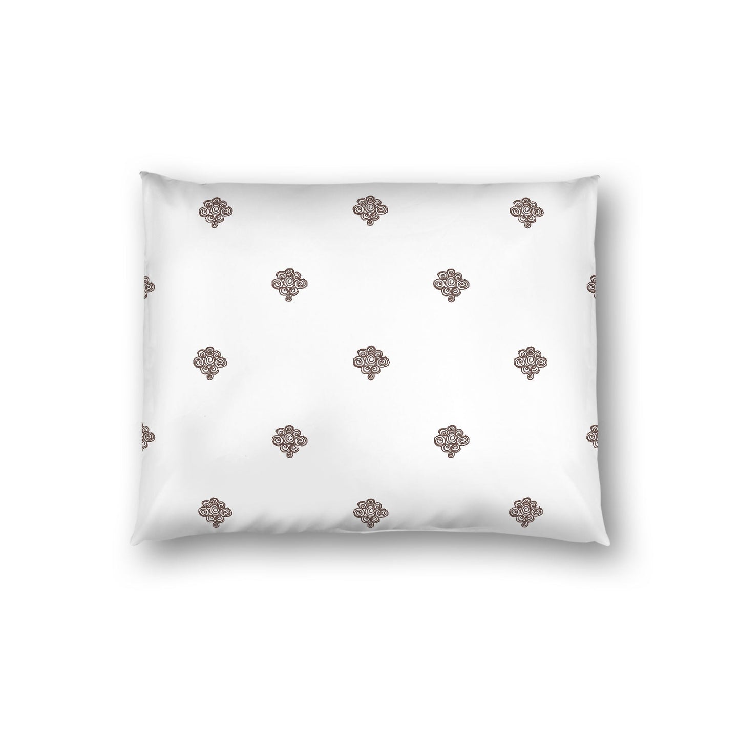 Off-white Cotton Sateen Pillow Sham, Brown Hand-painted Swizzle Motif Print, White Reverse Side, Standard - 20 x 26 inches