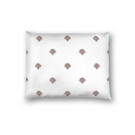 Off-white Cotton Sateen Pillow Sham, Brown Hand-painted Swizzle Motif Print, White Reverse Side, Standard - 20 x 26 inches