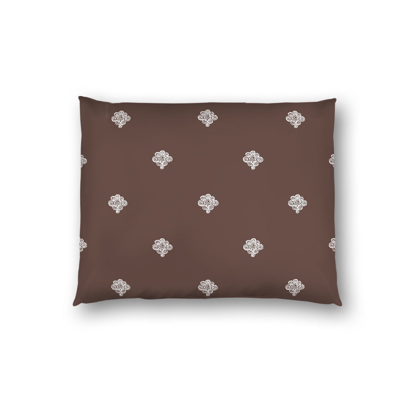 Brown Cotton Sateen Pillow Sham, Off-white Hand-painted Swizzle Motif Print, White Reverse Side, Standard - 20 x 26 inches