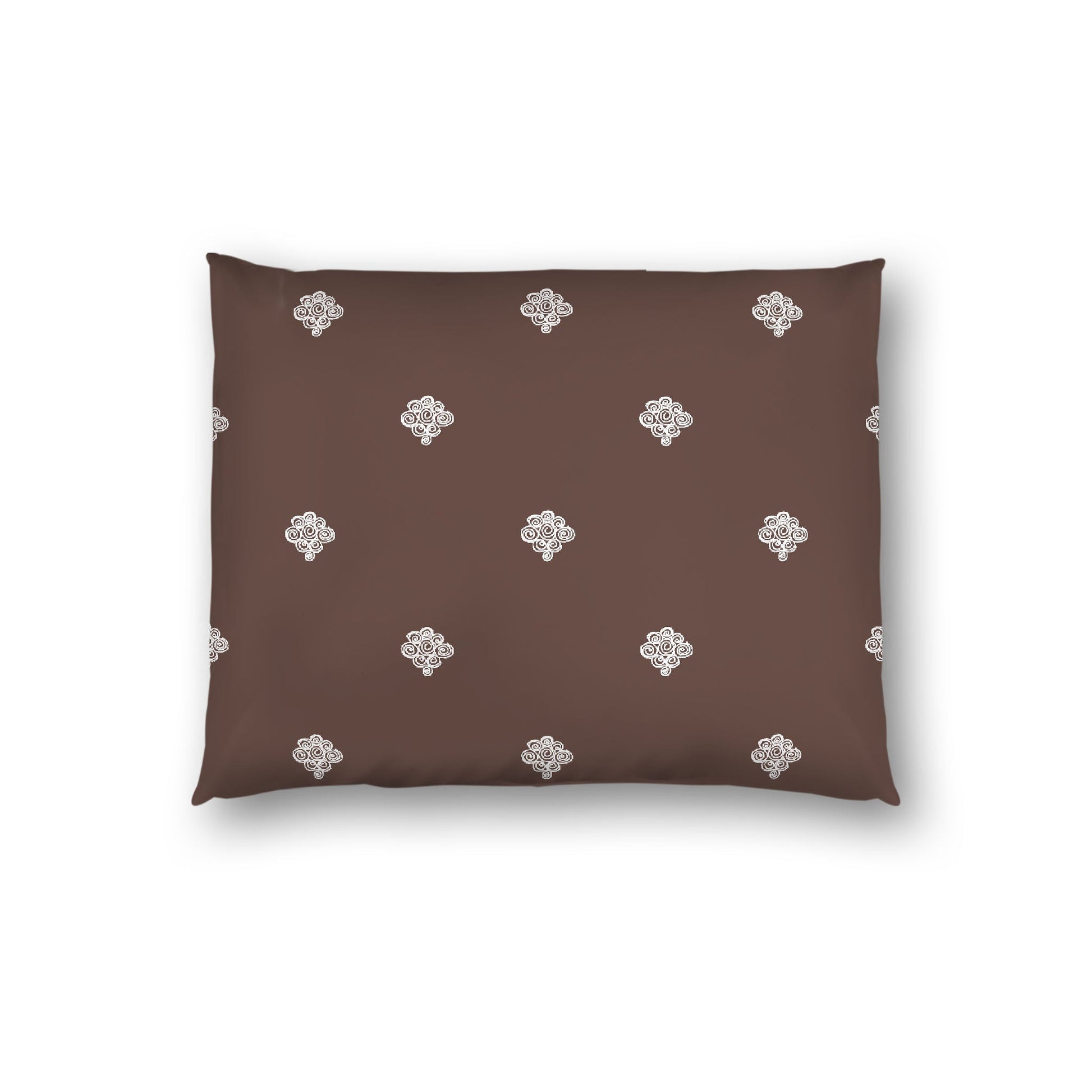 Brown Cotton Sateen Pillow Sham, Off-white Hand-painted Swizzle Motif Print, White Reverse Side, Standard - 20 x 26 inches