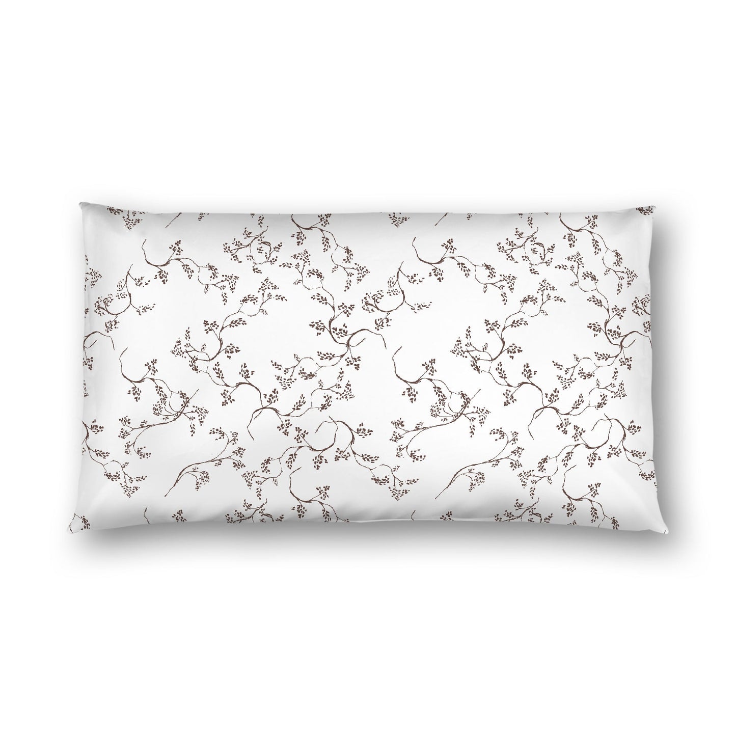 Off-white Cotton Sateen Pillow Sham, Brown Hand-painted Vine Print, White Reverse Side, King - 20 x 36 inches