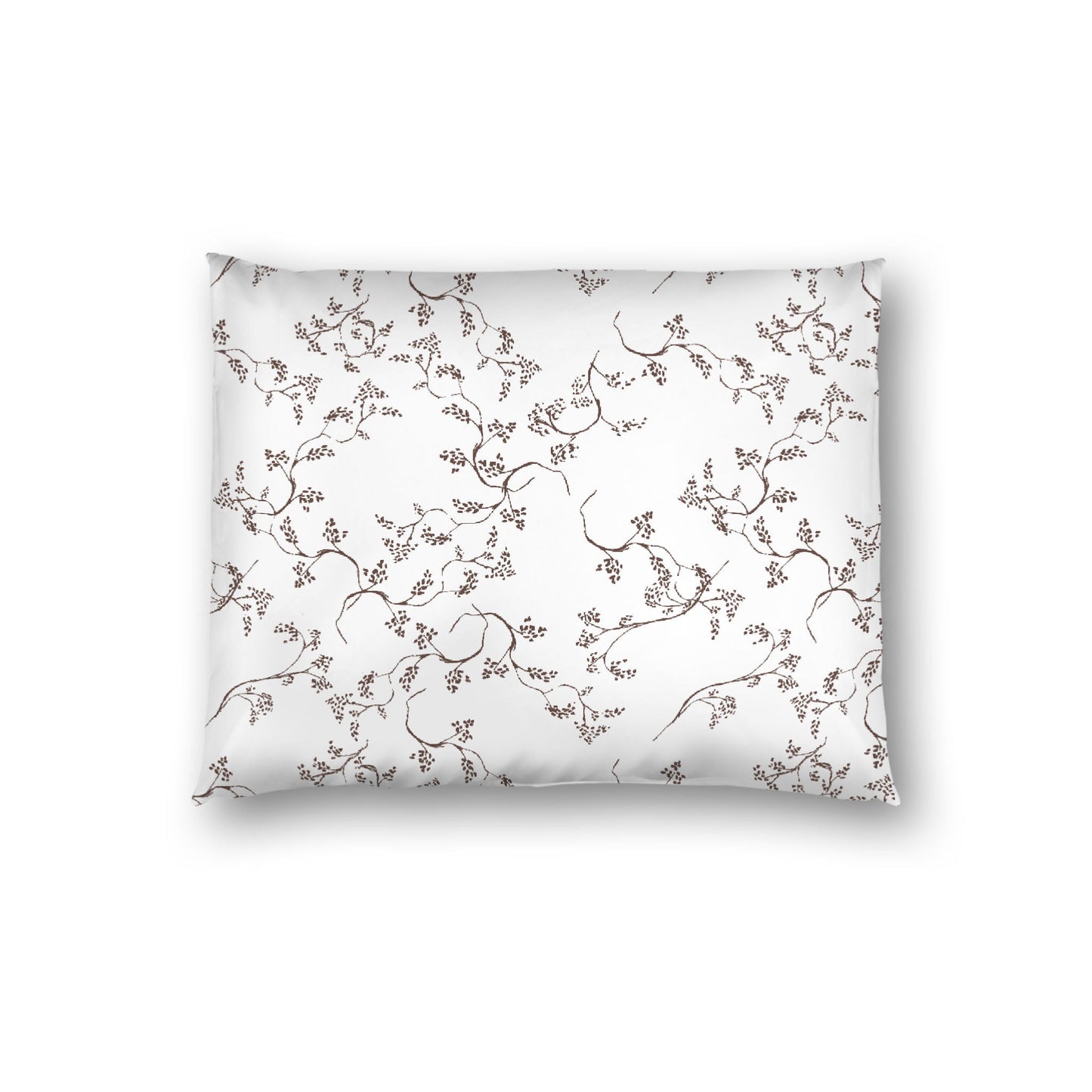 Off-white Cotton Sateen Pillow Sham, Brown Hand-painted Vine Print, White Reverse Side, Standard - 20 x 26 inches