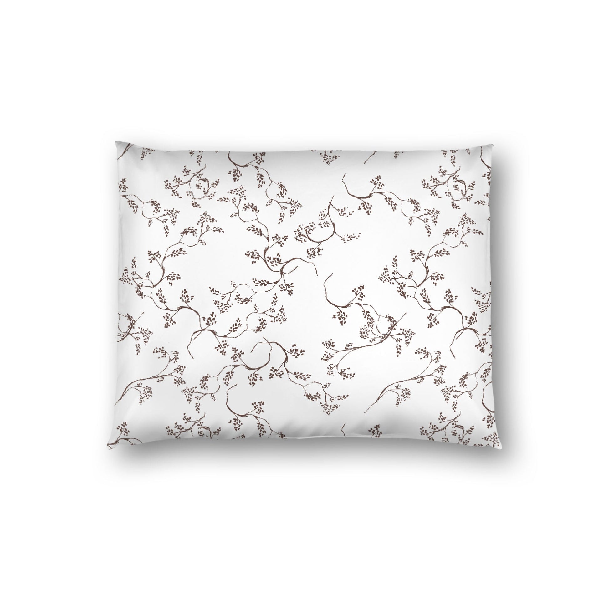 Off-white Cotton Sateen Pillow Sham, Brown Hand-painted Vine Print, White Reverse Side, Standard - 20 x 26 inches