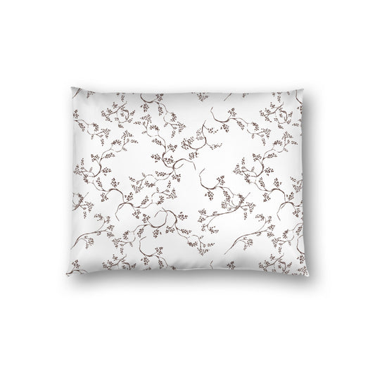 Off-white Cotton Sateen Pillow Sham, Brown Hand-painted Vine Print, White Reverse Side, Standard - 20 x 26 inches