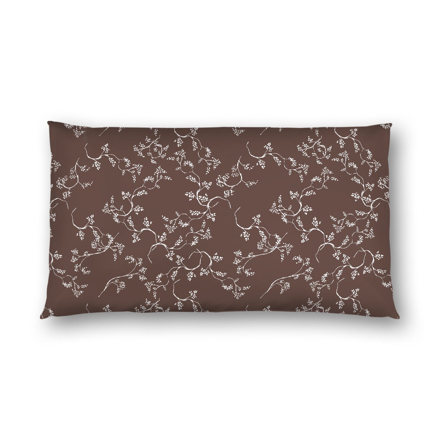 Brown Cotton Sateen Pillow Sham, Off-white Vine Print on Front, White Reverse Side, King - 20 x 36 inches