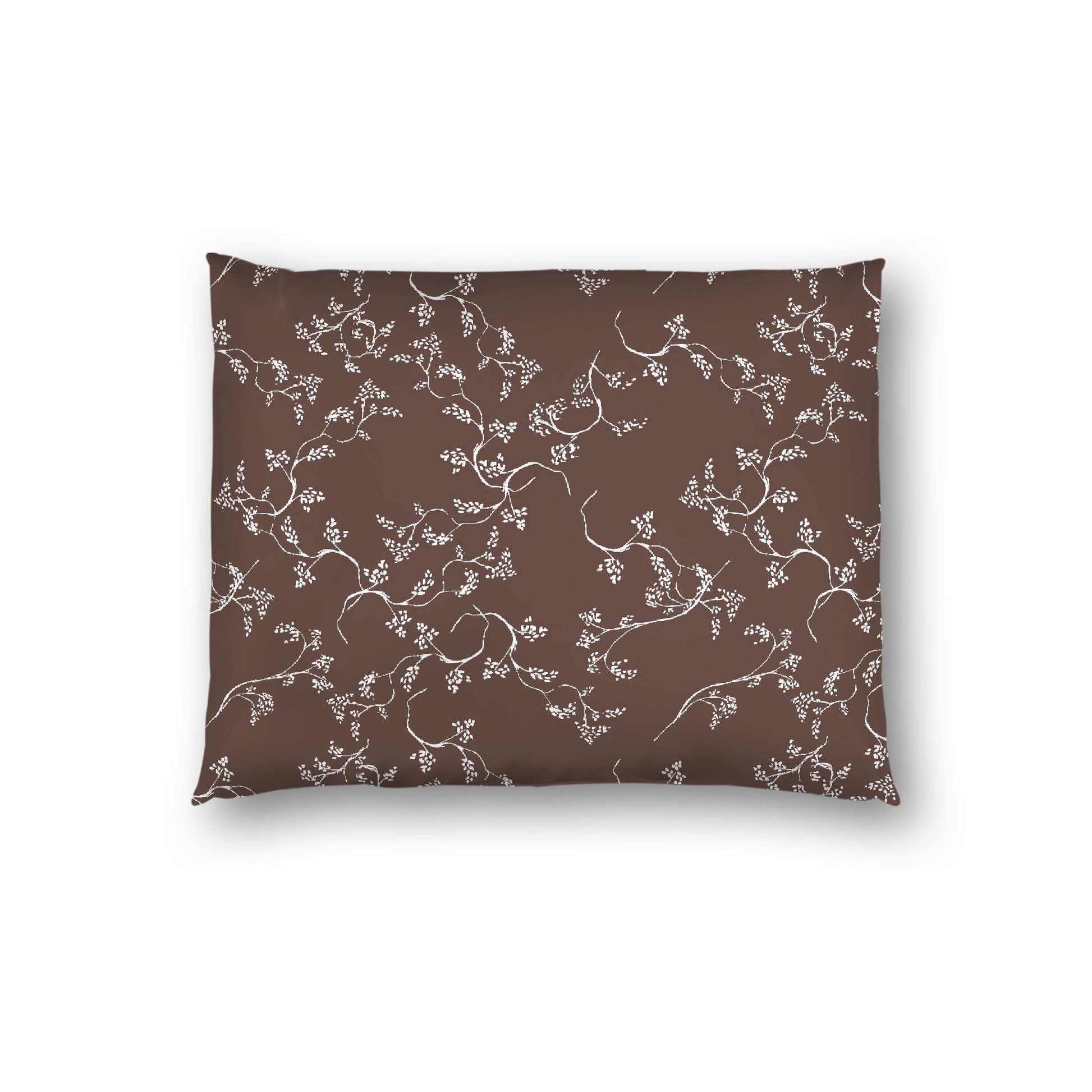 Brown Cotton Sateen Pillow Sham, Off-white Vine Print on Front, White Reverse Side, Standard - 20 x 26 inches