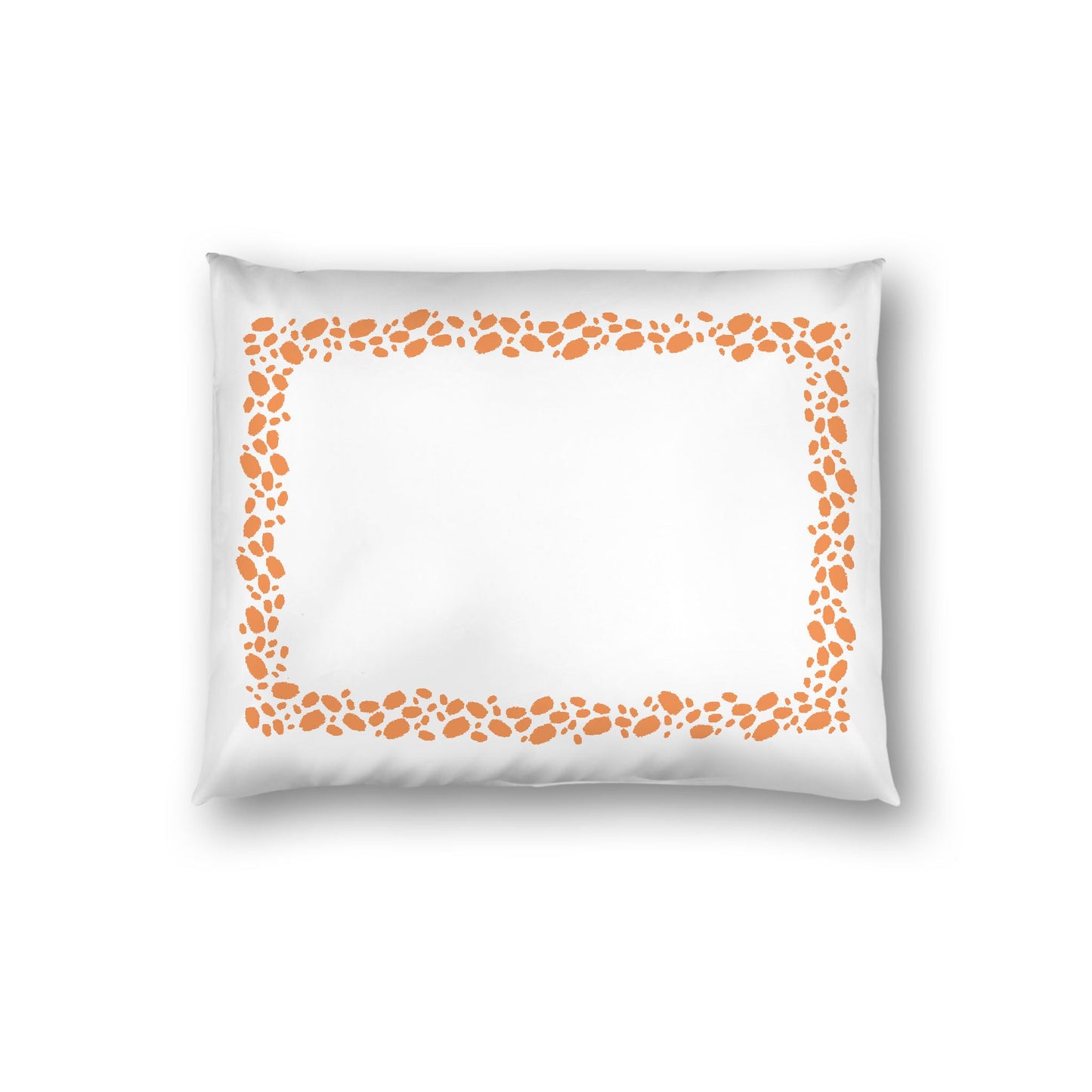 Off-white Cotton Sateen Pillow Sham, Orange Hand-painted Dab Motif Print, Classic Border, White Reverse Side, Standard - 20 x 26 inches