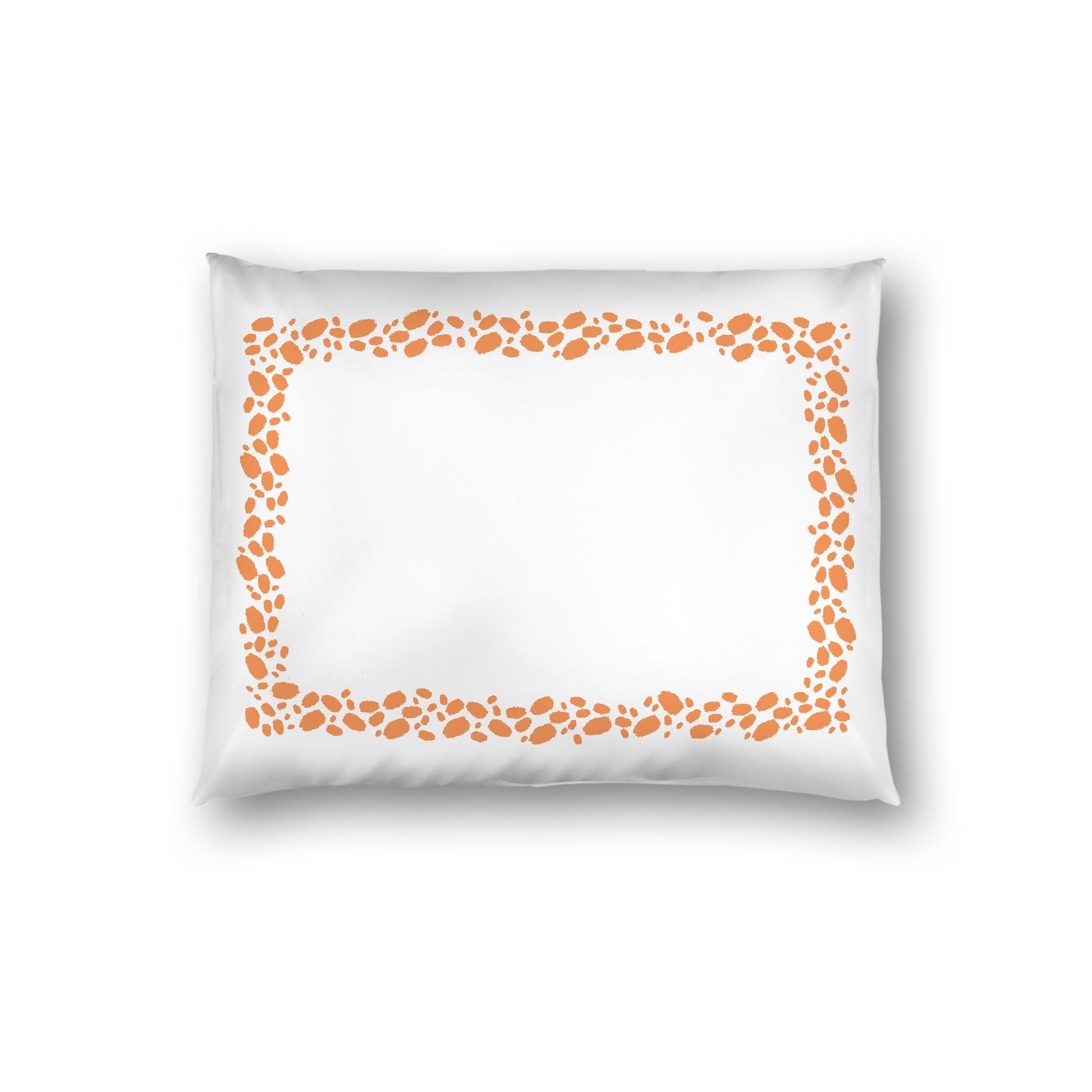 Off-white Cotton Sateen Pillow Sham, Orange Hand-painted Dab Motif Print, Classic Border, White Reverse Side, Standard - 20 x 26 inches
