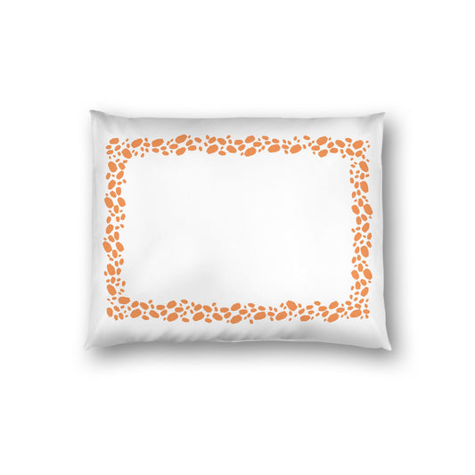 Off-white Cotton Sateen Pillow Sham, Orange Hand-painted Dab Motif Print, Classic Border, White Reverse Side, Standard - 20 x 26 inches