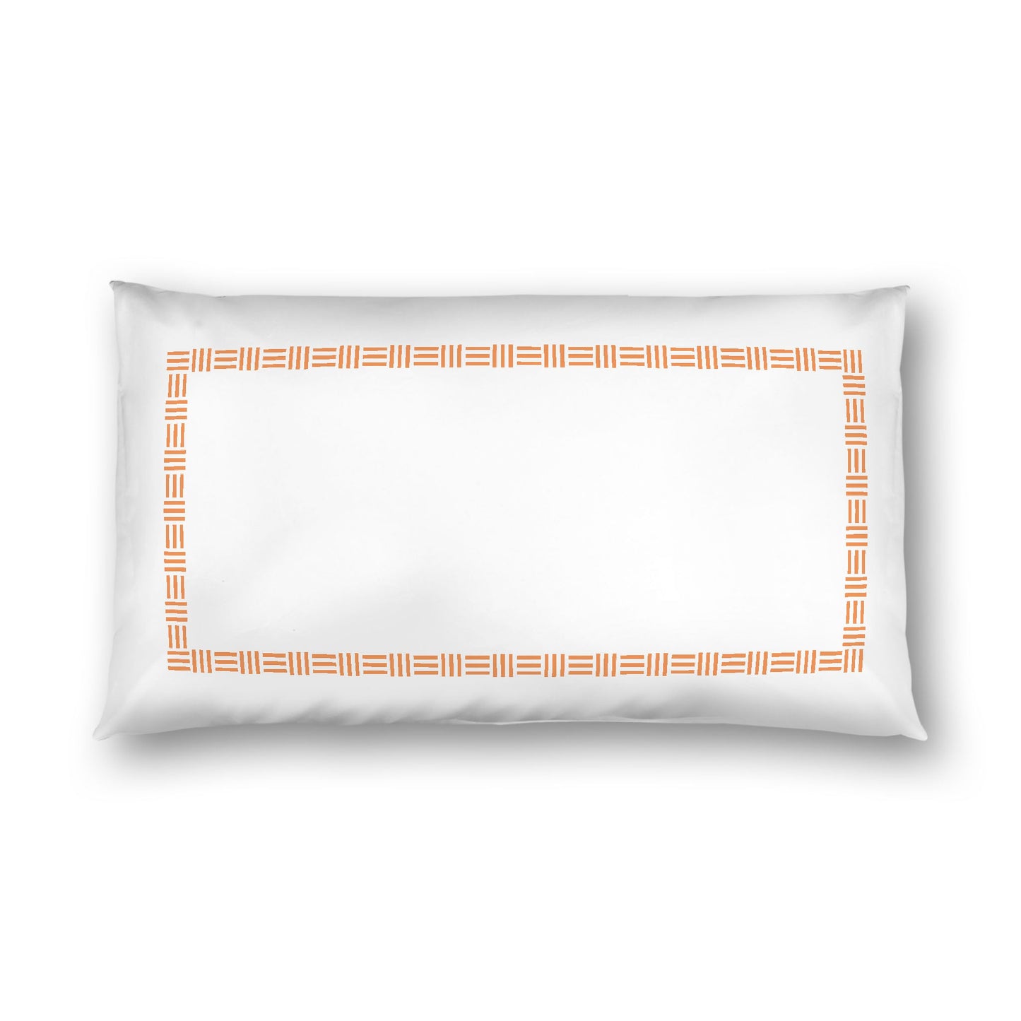 Off-white Cotton Sateen Pillow Sham, Orange Single Weave Motif Print, Classic Border, White Reverse Side, King - 20 x 36 inches