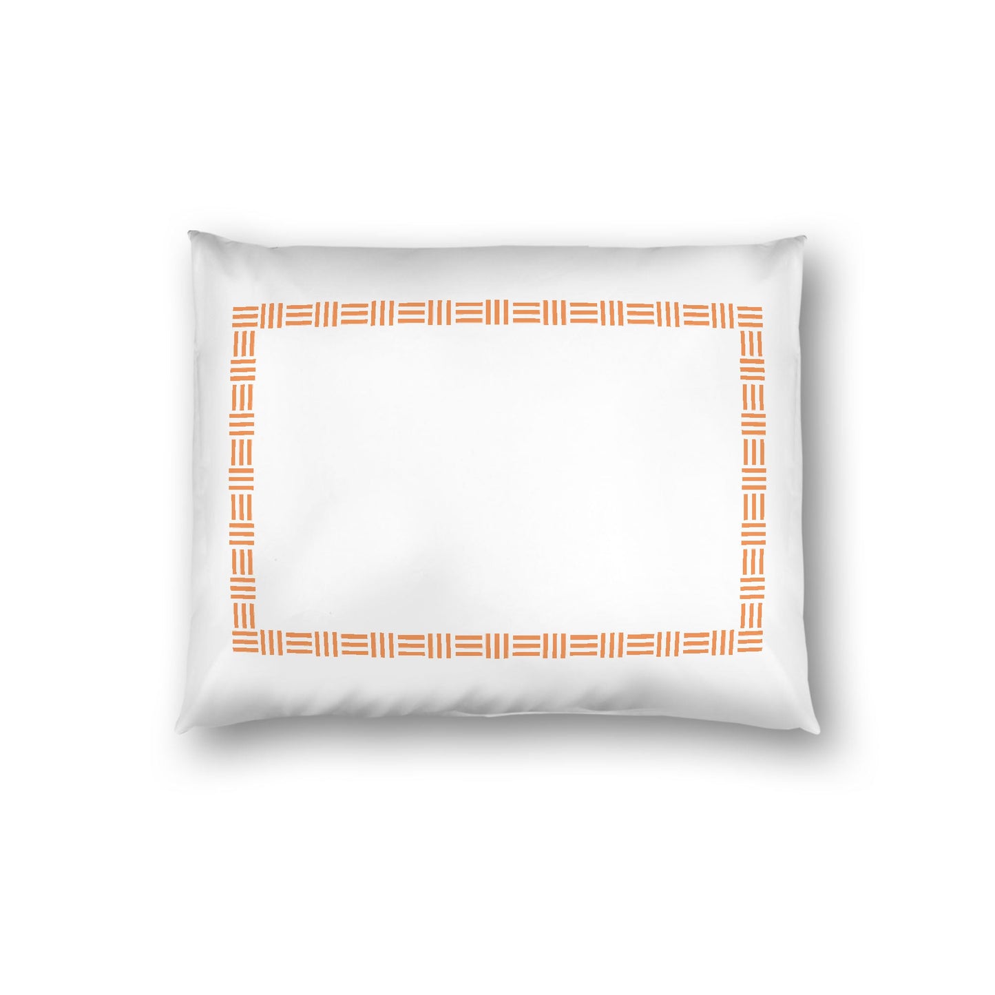 Off-white Cotton Sateen Pillow Sham, Orange Single Weave Motif Print, Classic Border, White Reverse Side, Standard - 20 x 26 inches