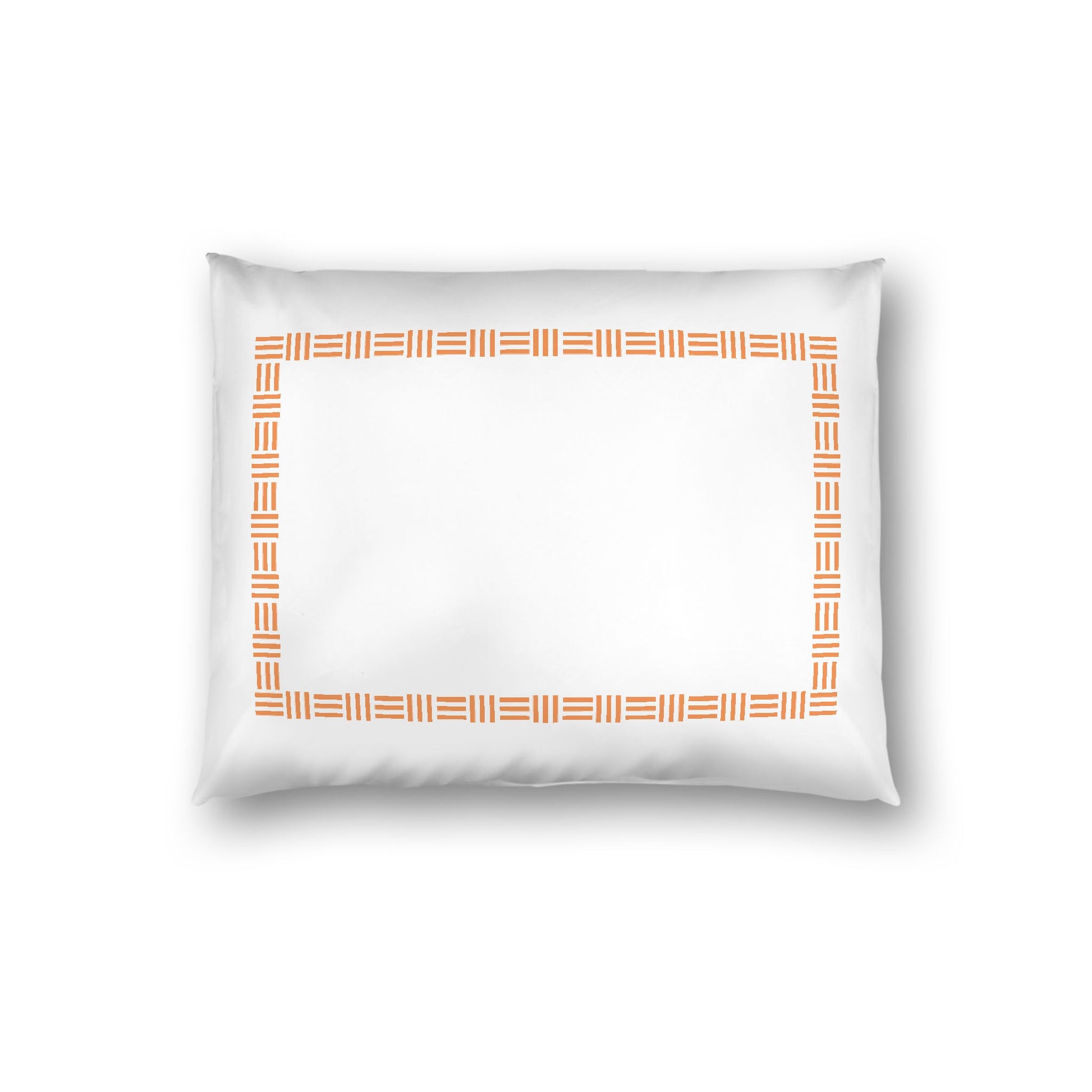 Off-white Cotton Sateen Pillow Sham, Orange Single Weave Motif Print, Classic Border, White Reverse Side, Standard - 20 x 26 inches