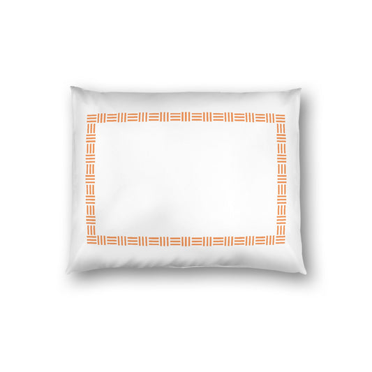 Off-white Cotton Sateen Pillow Sham, Orange Single Weave Motif Print, Classic Border, White Reverse Side, Standard - 20 x 26 inches