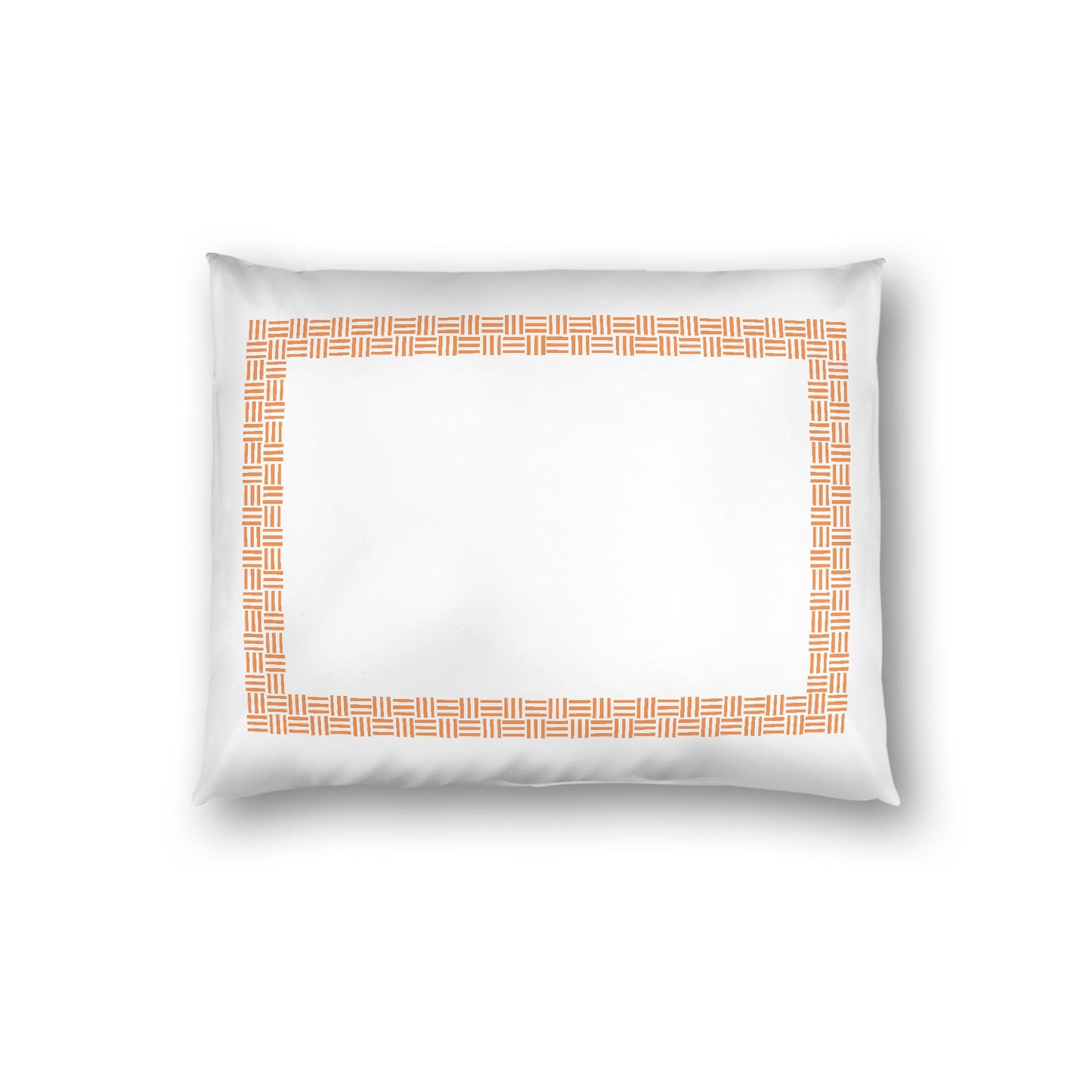 Off-white Cotton Sateen Pillow Sham, Orange Double Weave Motif Print, Classic Border, White Reverse Side, Standard - 20 x 26 inches