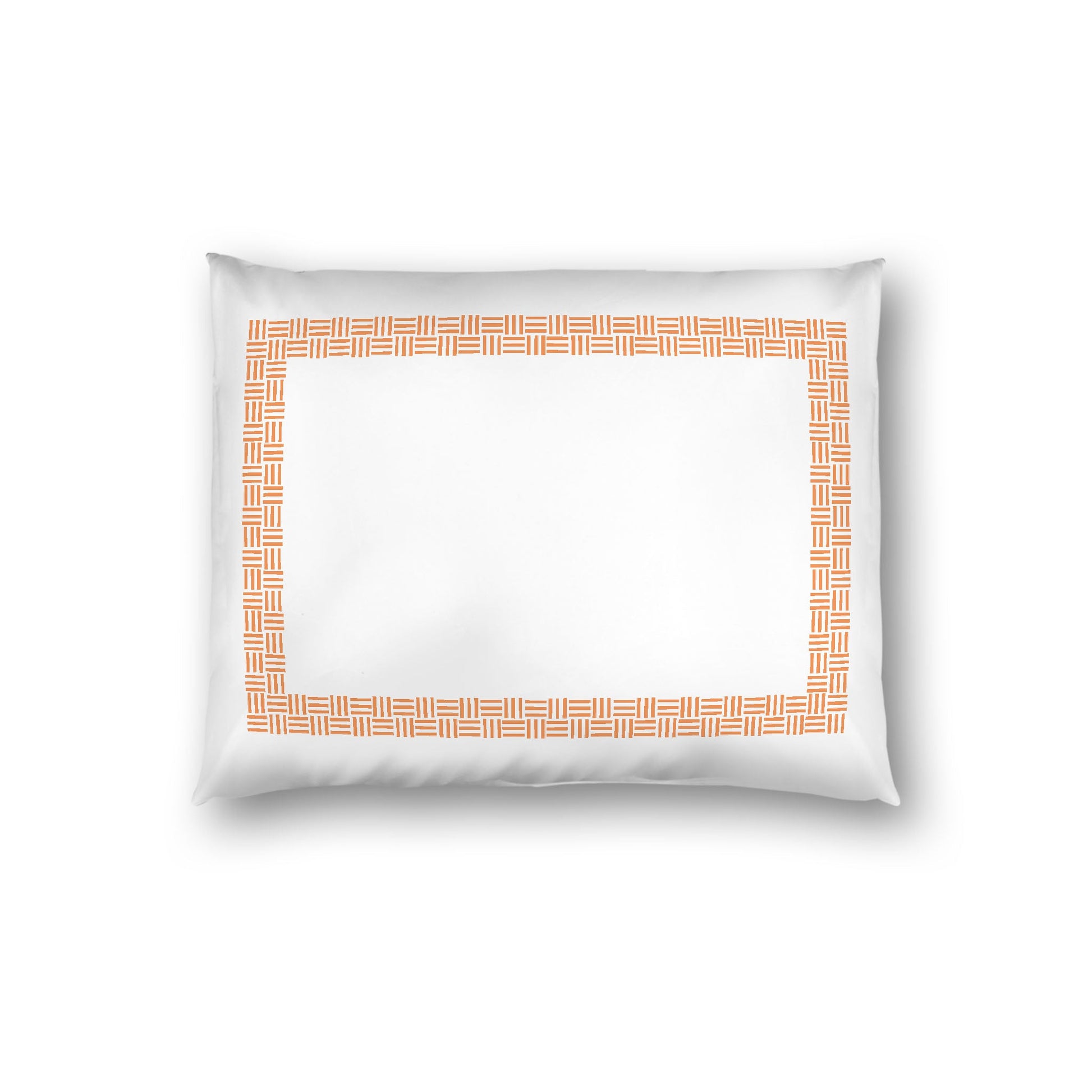 Off-white Cotton Sateen Pillow Sham, Orange Double Weave Motif Print, Classic Border, White Reverse Side, Standard - 20 x 26 inches