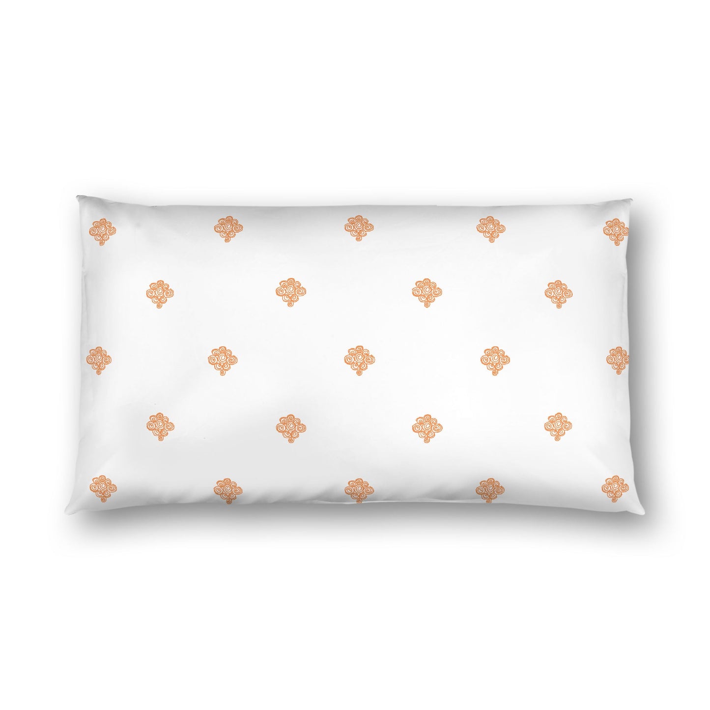 Off-white Cotton Sateen Pillow Sham, Orange Hand-painted Swizzle Motif Print, White Reverse Side, King - 20 x 36 inches