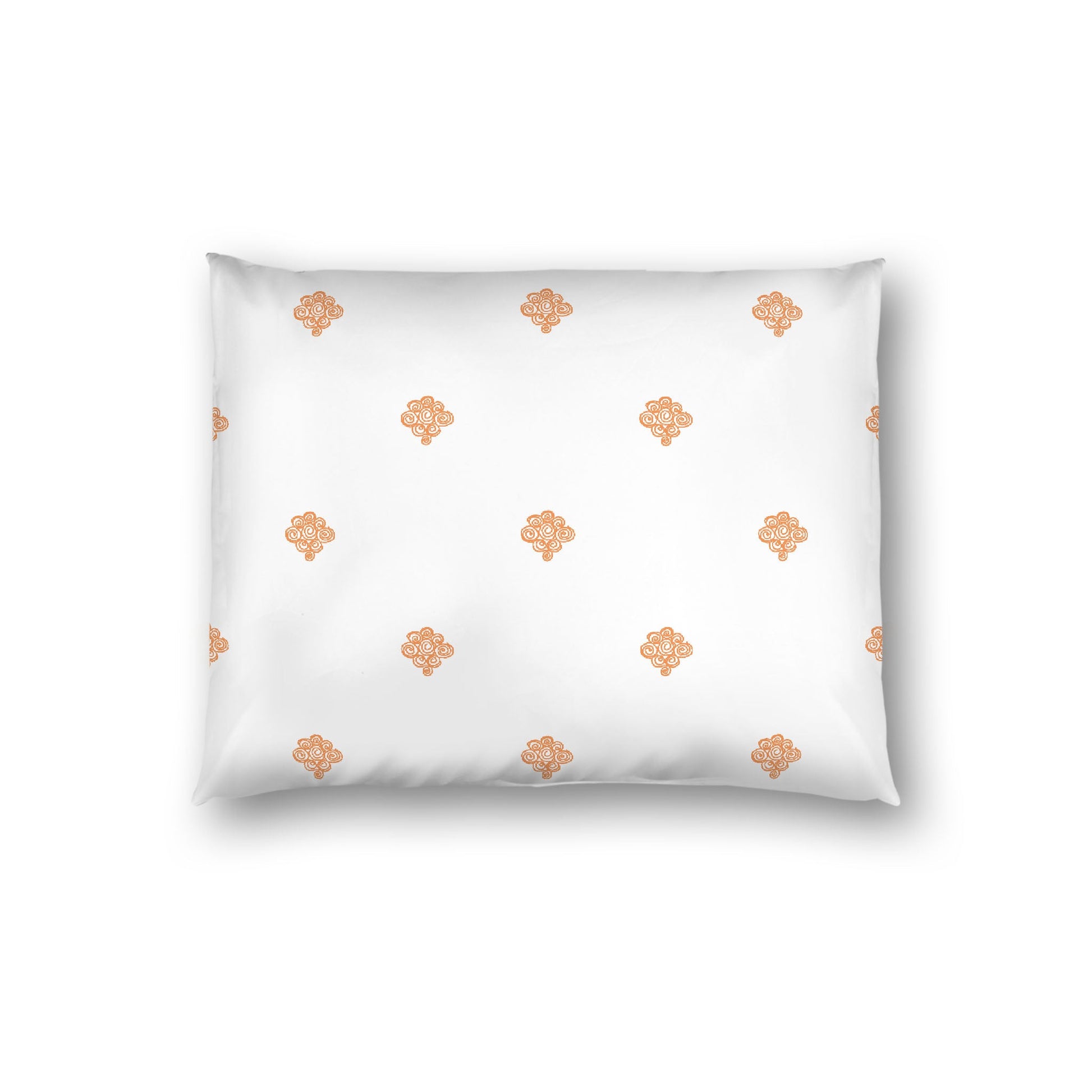 Off-white Cotton Sateen Pillow Sham, Orange Hand-painted Swizzle Motif Print, White Reverse Side, Standard - 20 x 26 inches