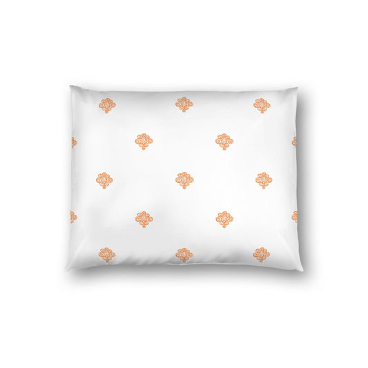 Off-white Cotton Sateen Pillow Sham, Orange Hand-painted Swizzle Motif Print, White Reverse Side, Standard - 20 x 26 inches