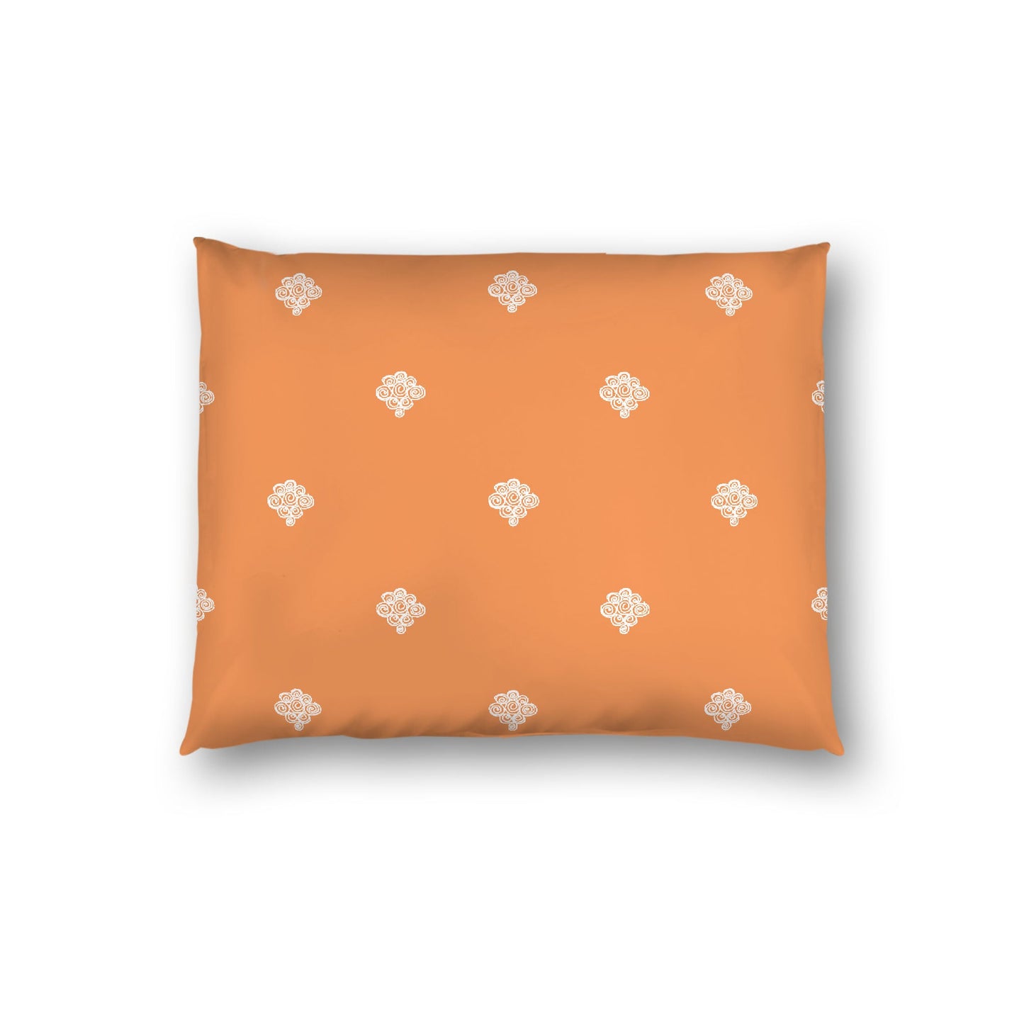 Orange Cotton Sateen Pillow Sham, Off-white Hand-painted Swizzle Motif Print, White Reverse Side, Standard - 20 x 26 inches