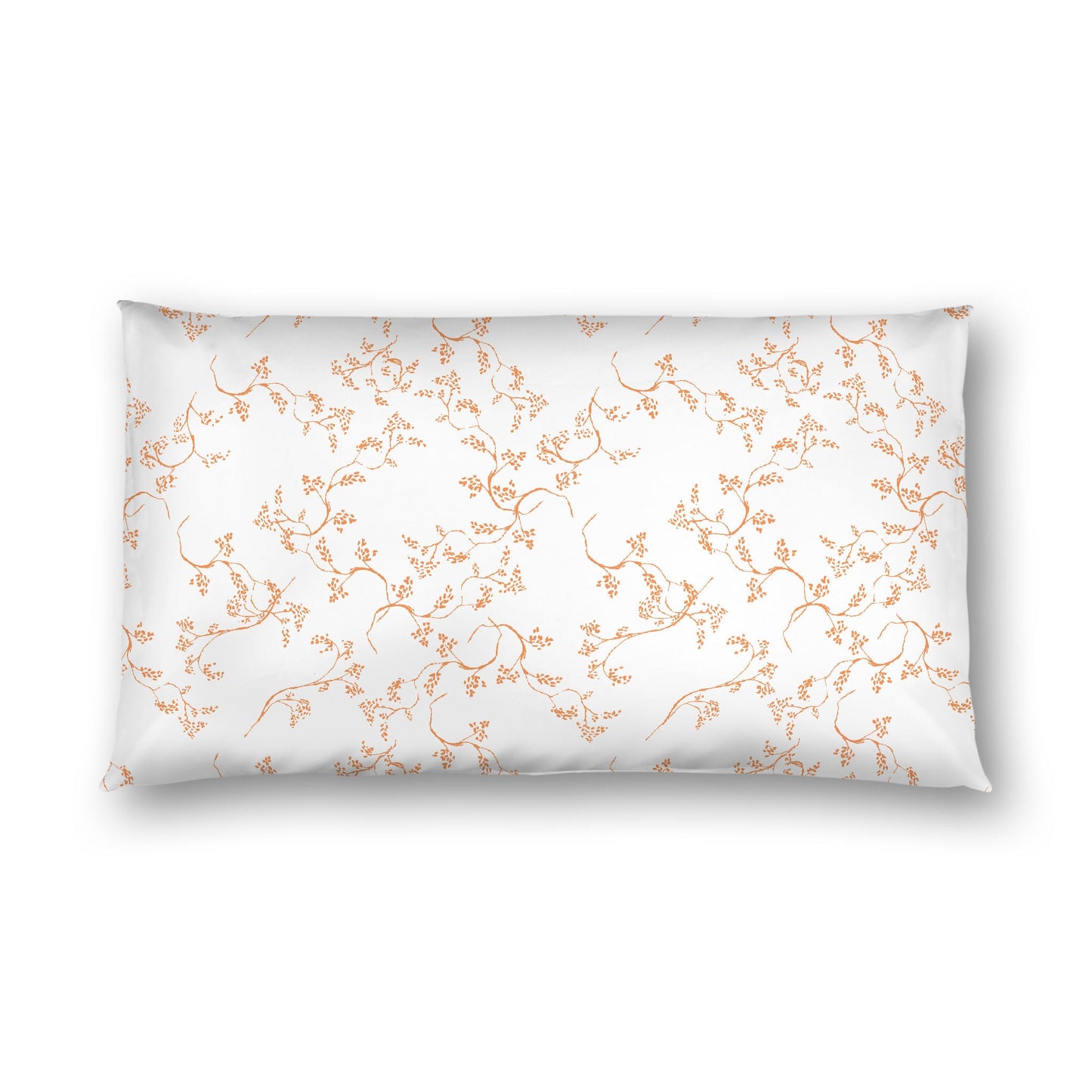 Off-white Cotton Sateen Pillow Sham, Orange Hand-painted Vine Print, White Reverse Side, King - 20 x 36 inches