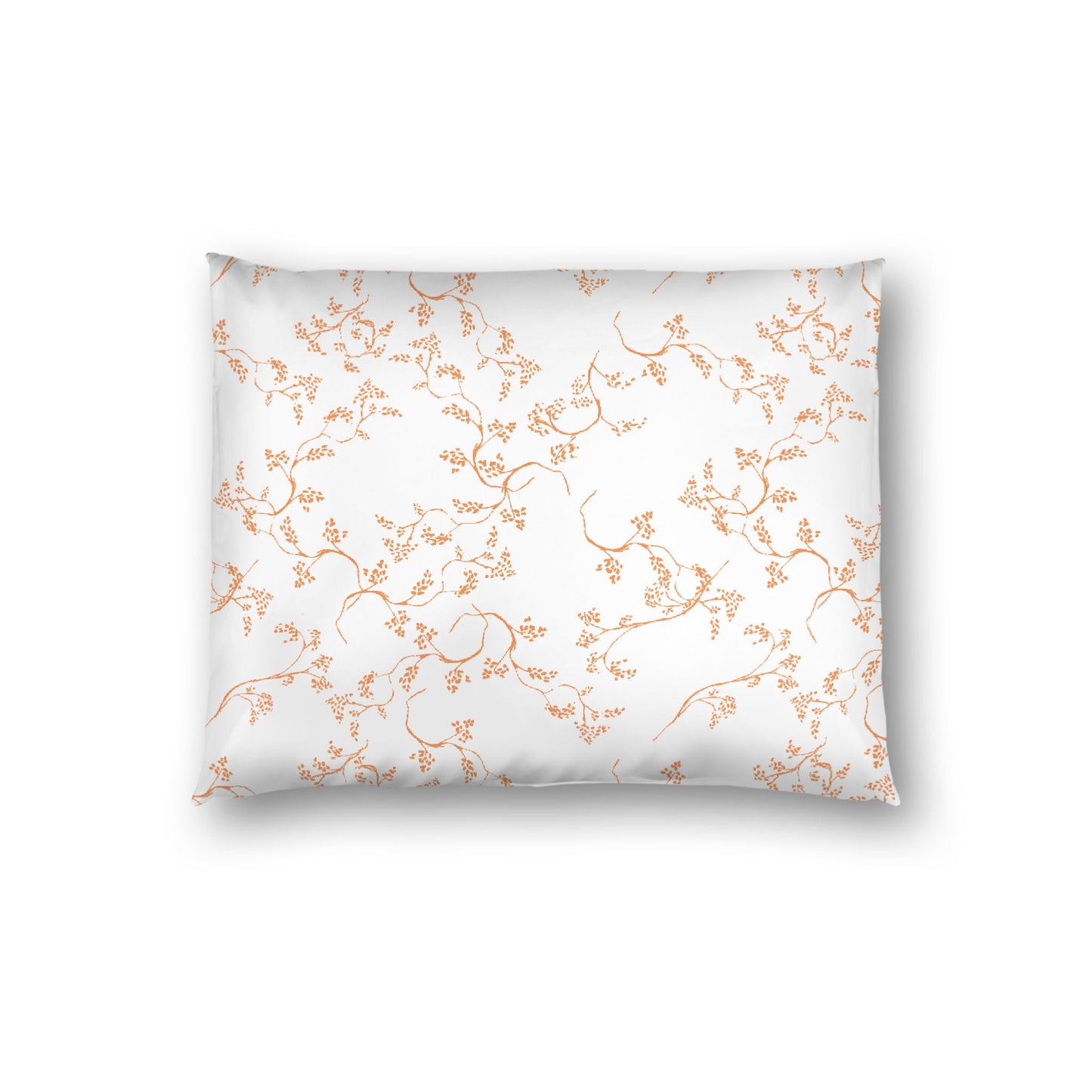 Off-white Cotton Sateen Pillow Sham, Orange Hand-painted Vine Print, White Reverse Side, Standard - 20 x 26 inches