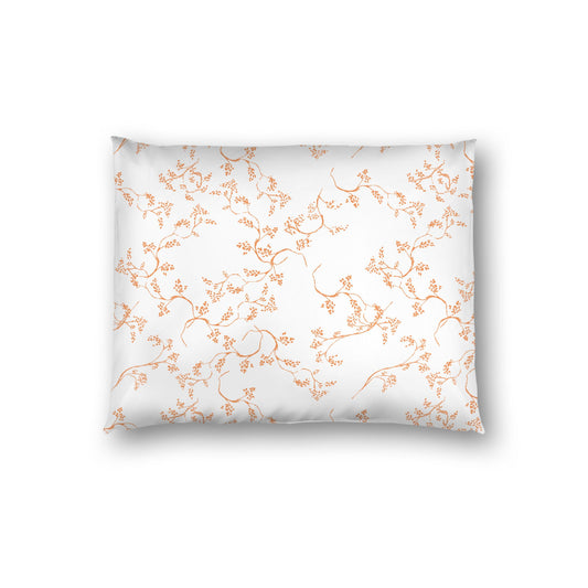Off-white Cotton Sateen Pillow Sham, Orange Hand-painted Vine Print, White Reverse Side, Standard - 20 x 26 inches