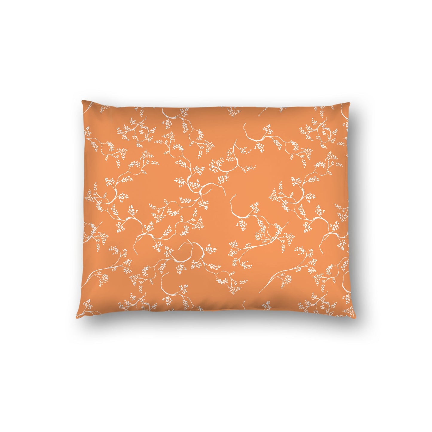 Orange Cotton Sateen Pillow Sham, Off-white Vine Print on Front, White Reverse Side, Standard - 20 x 26 inches