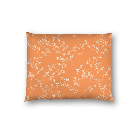 Orange Cotton Sateen Pillow Sham, Off-white Vine Print on Front, White Reverse Side, Standard - 20 x 26 inches