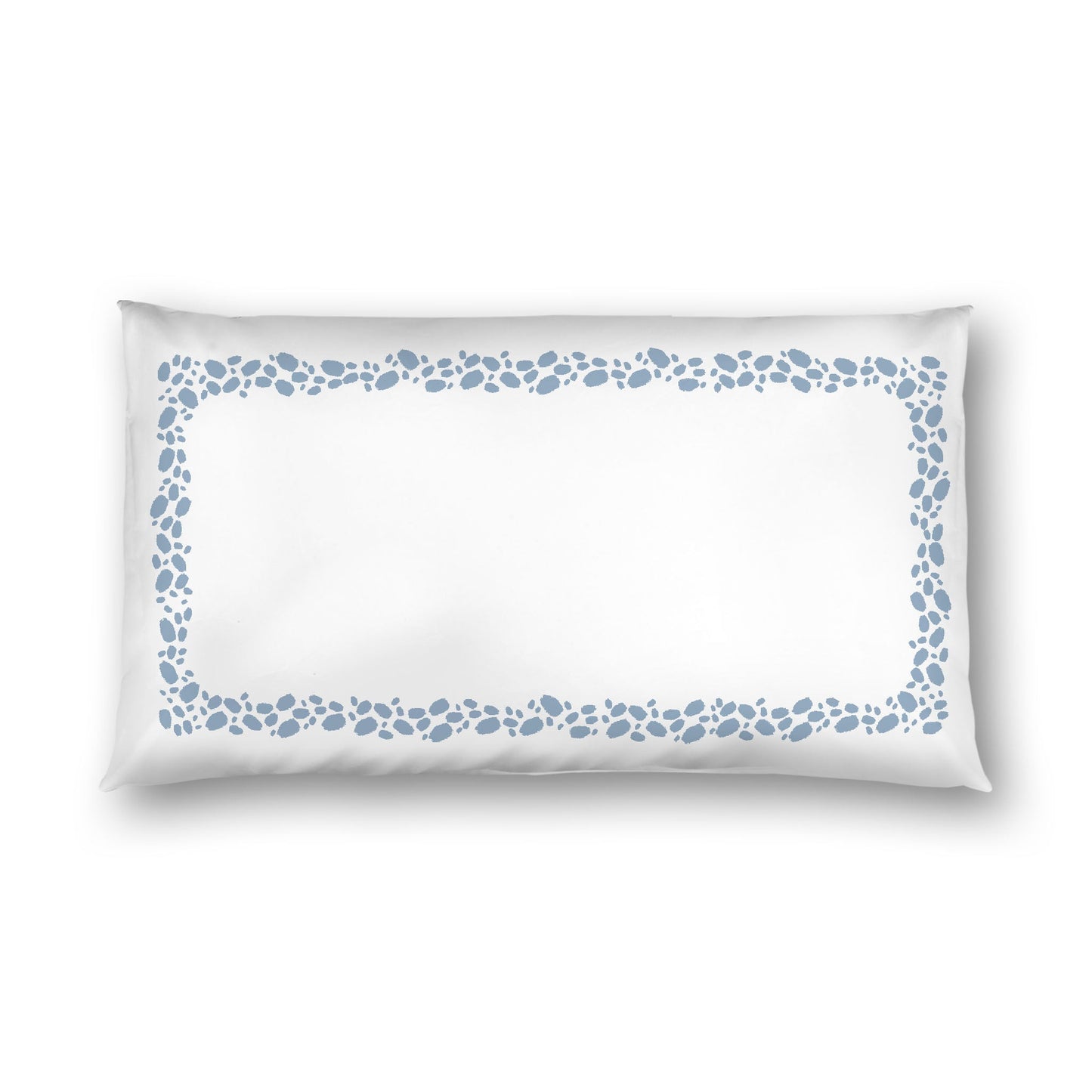 Off-white Cotton Sateen Pillow Sham, Blue Hand-painted Dab Motif Print, Classic Border, White Reverse Side, King - 20 x 36 inches