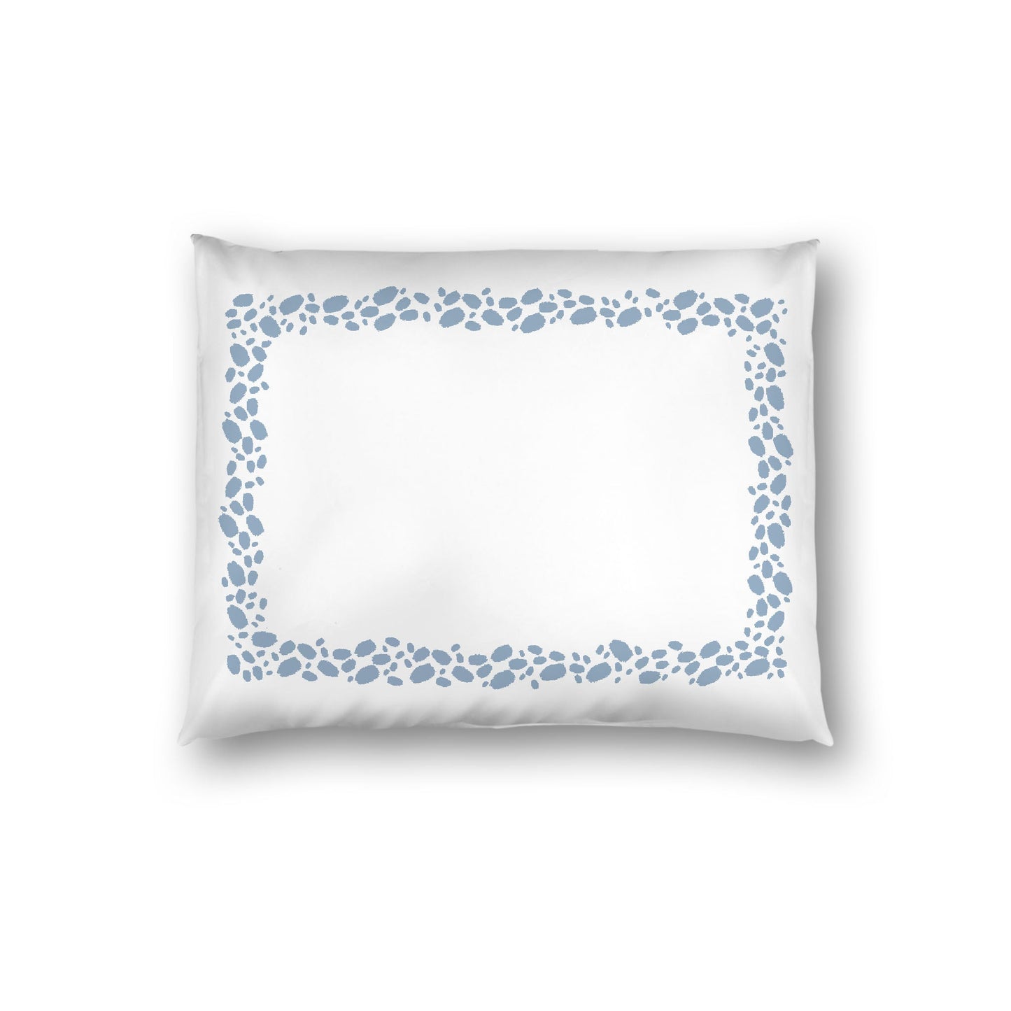 Off-white Cotton Sateen Pillow Sham, Blue Hand-painted Dab Motif Print, Classic Border, White Reverse Side, Standard - 20 x 26 inches