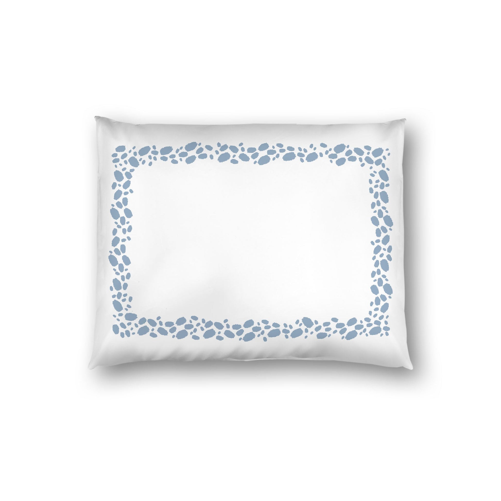 Off-white Cotton Sateen Pillow Sham, Blue Hand-painted Dab Motif Print, Classic Border, White Reverse Side, Standard - 20 x 26 inches