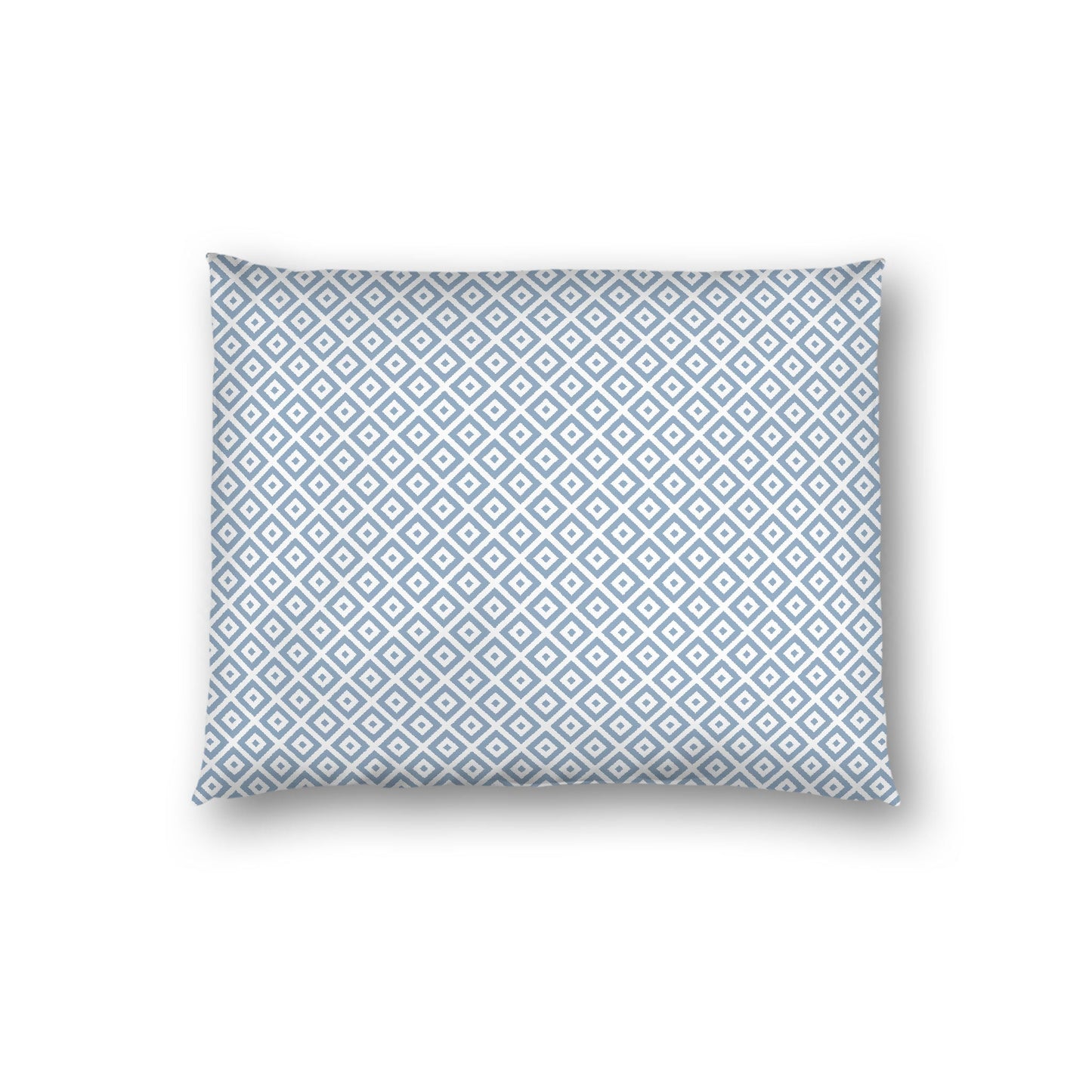 Off-white Cotton Sateen Pillow Sham, Blue Repeating Square Motif Print, Off-white Revese Side, Standard - 20 x 26 inches