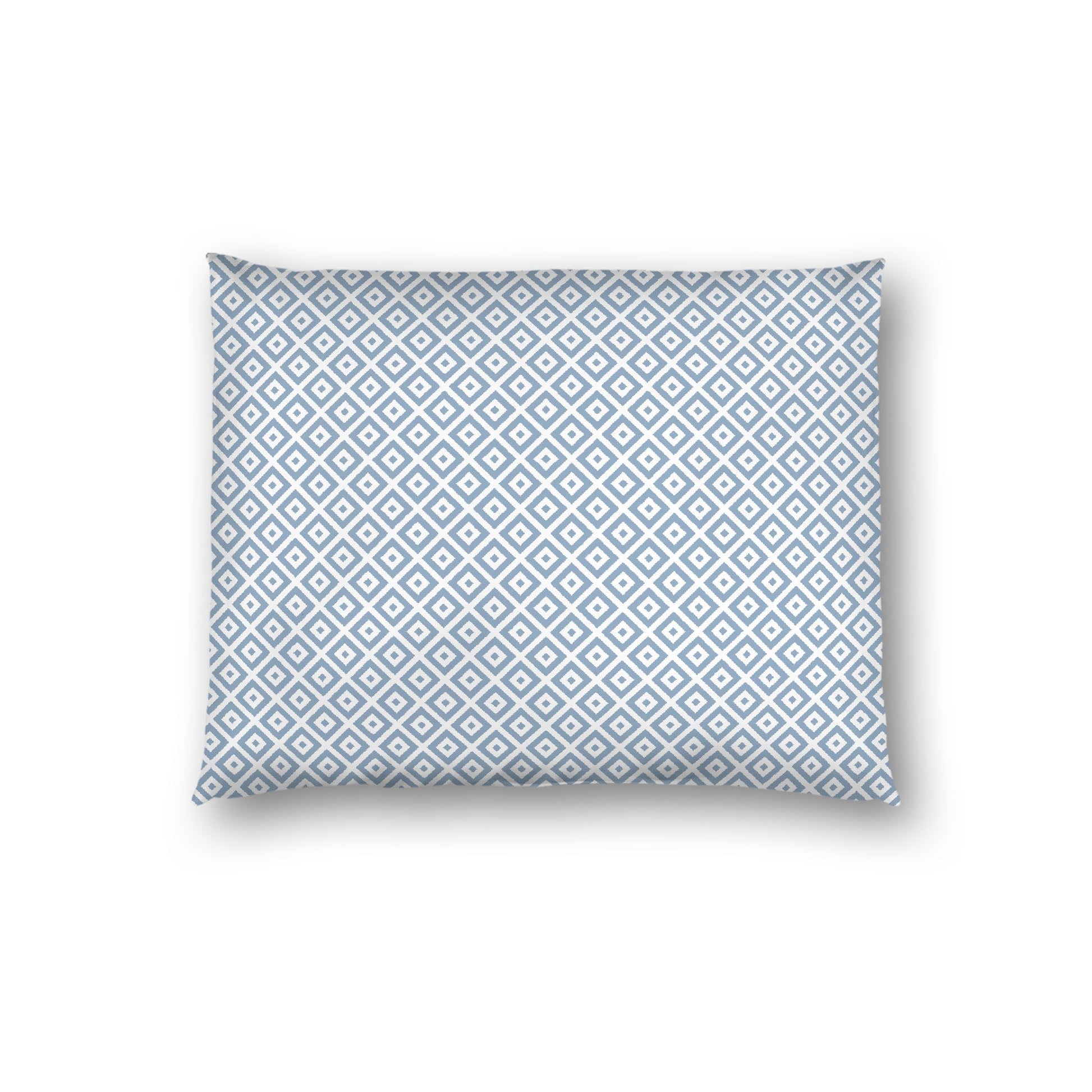 Off-white Cotton Sateen Pillow Sham, Blue Repeating Square Motif Print, Off-white Revese Side, Standard - 20 x 26 inches