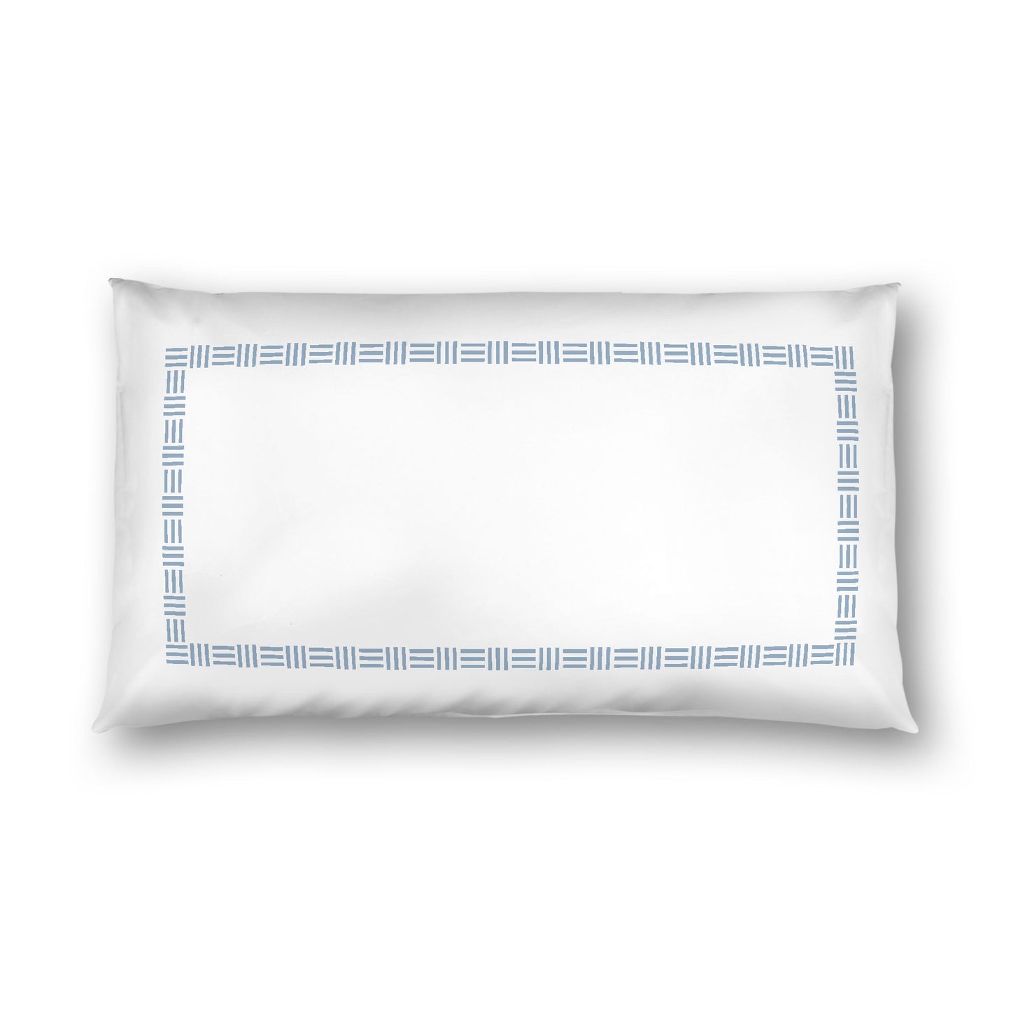 Off-white Cotton Sateen Pillow Sham, Blue Single Weave Motif Print, Classic Border, White Reverse Side, King - 20 x 36 inches